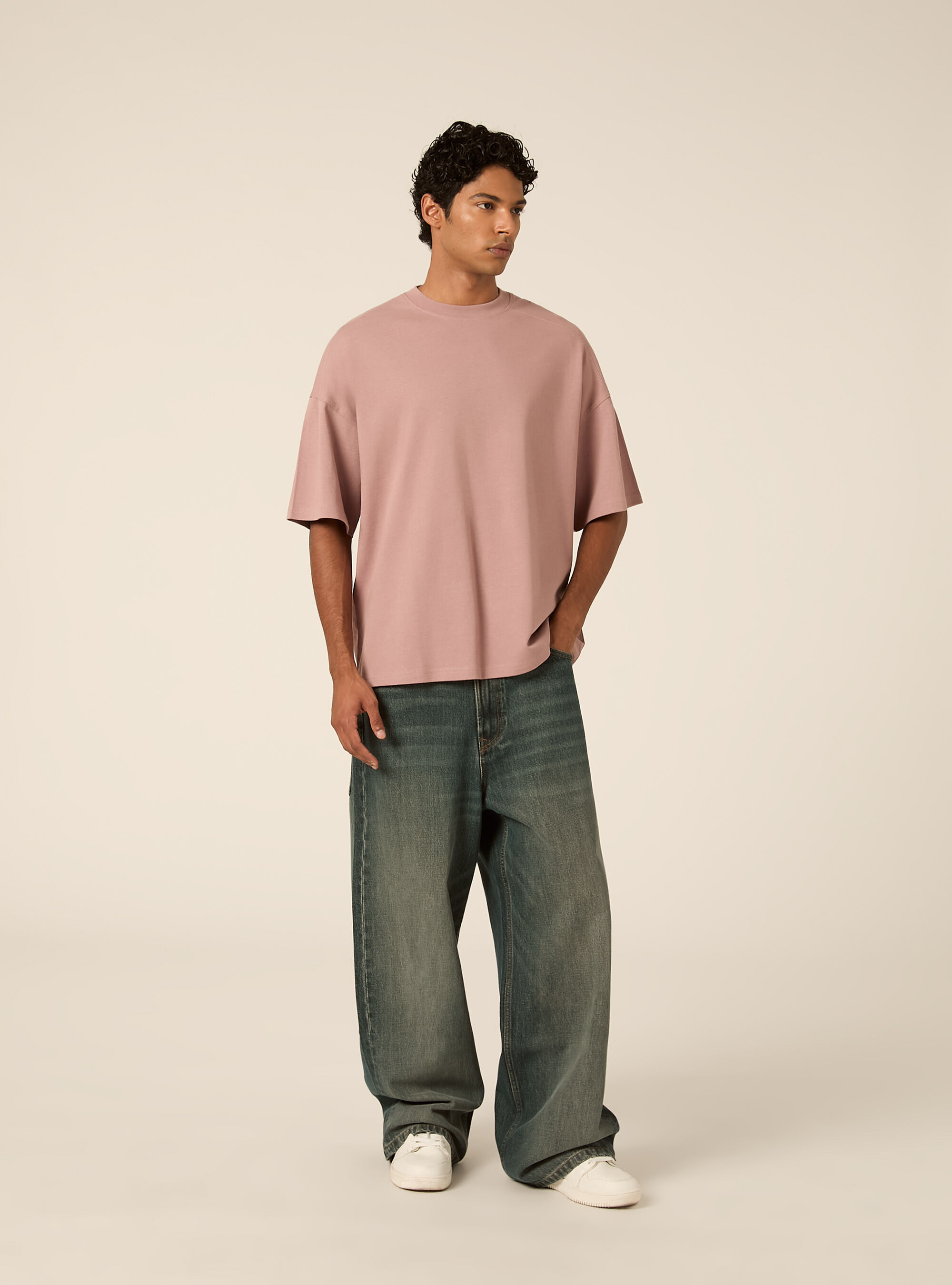 T-shirt coupe boxy &agrave; manches courtes et &eacute;paules tombantes, PK2 PINK MEDIUM
