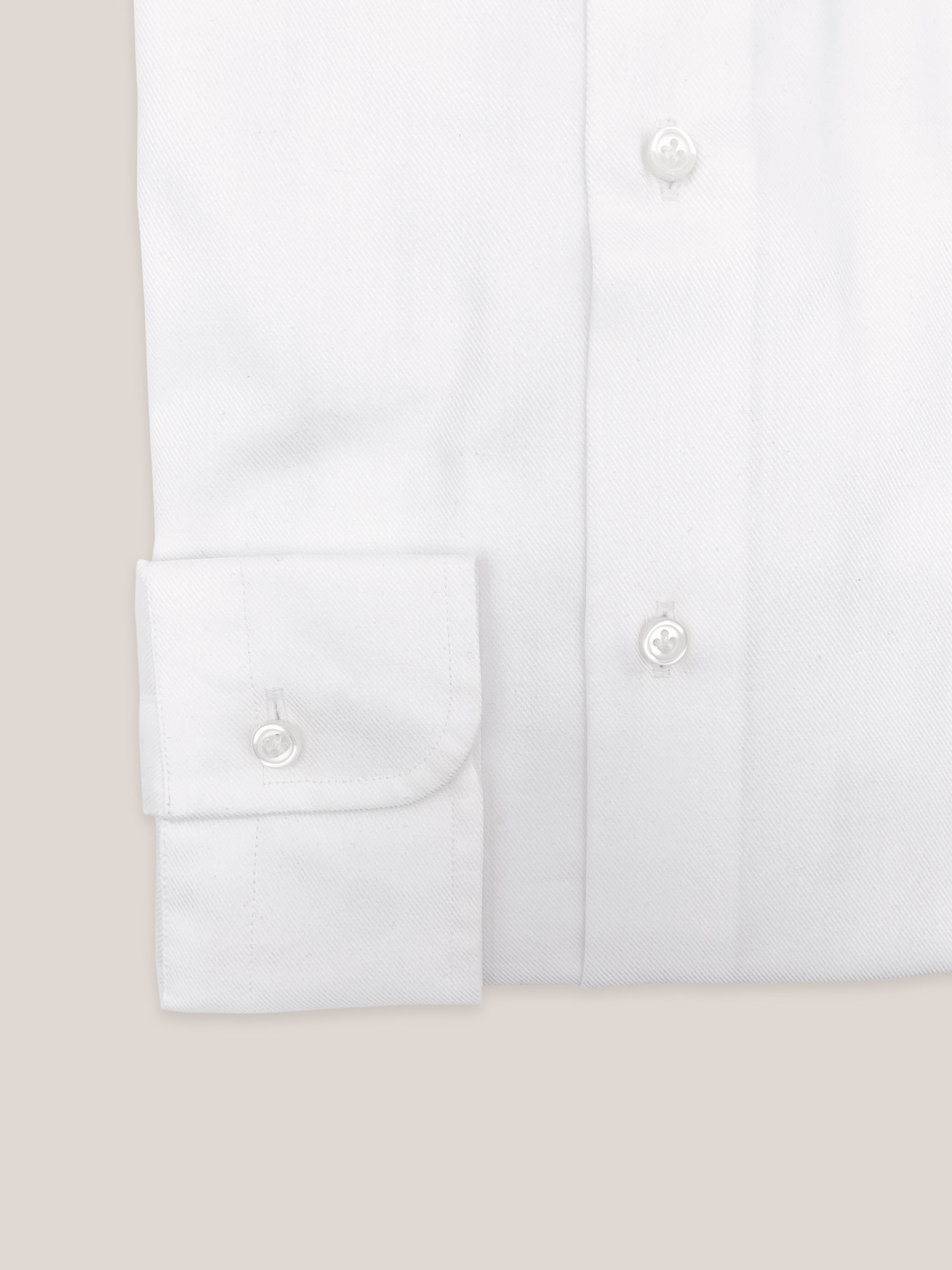 Camicia twill con collo semiaperto, WHITE