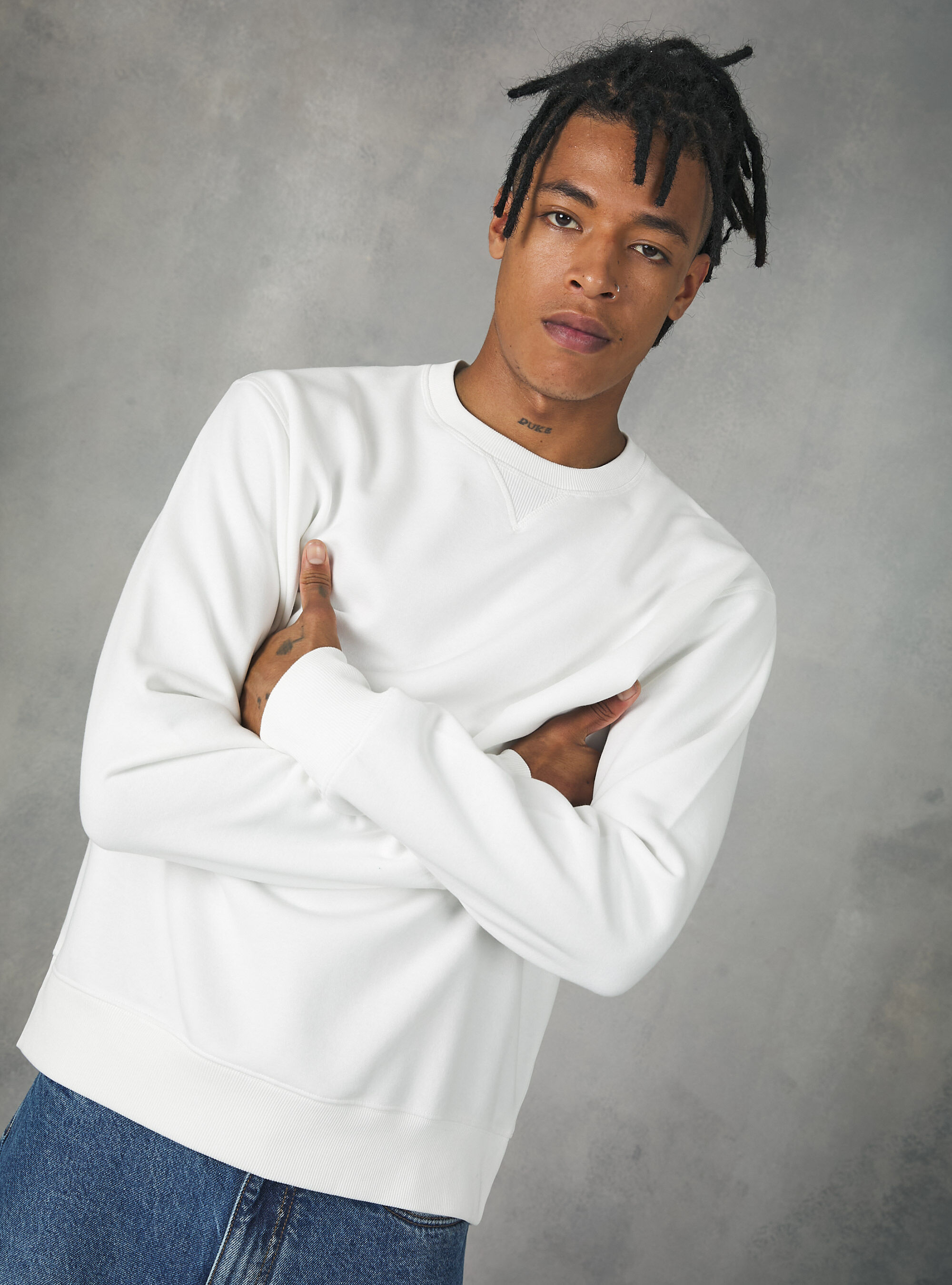 Plain-coloured crew-neck sweatshirt, WH2 WHITE