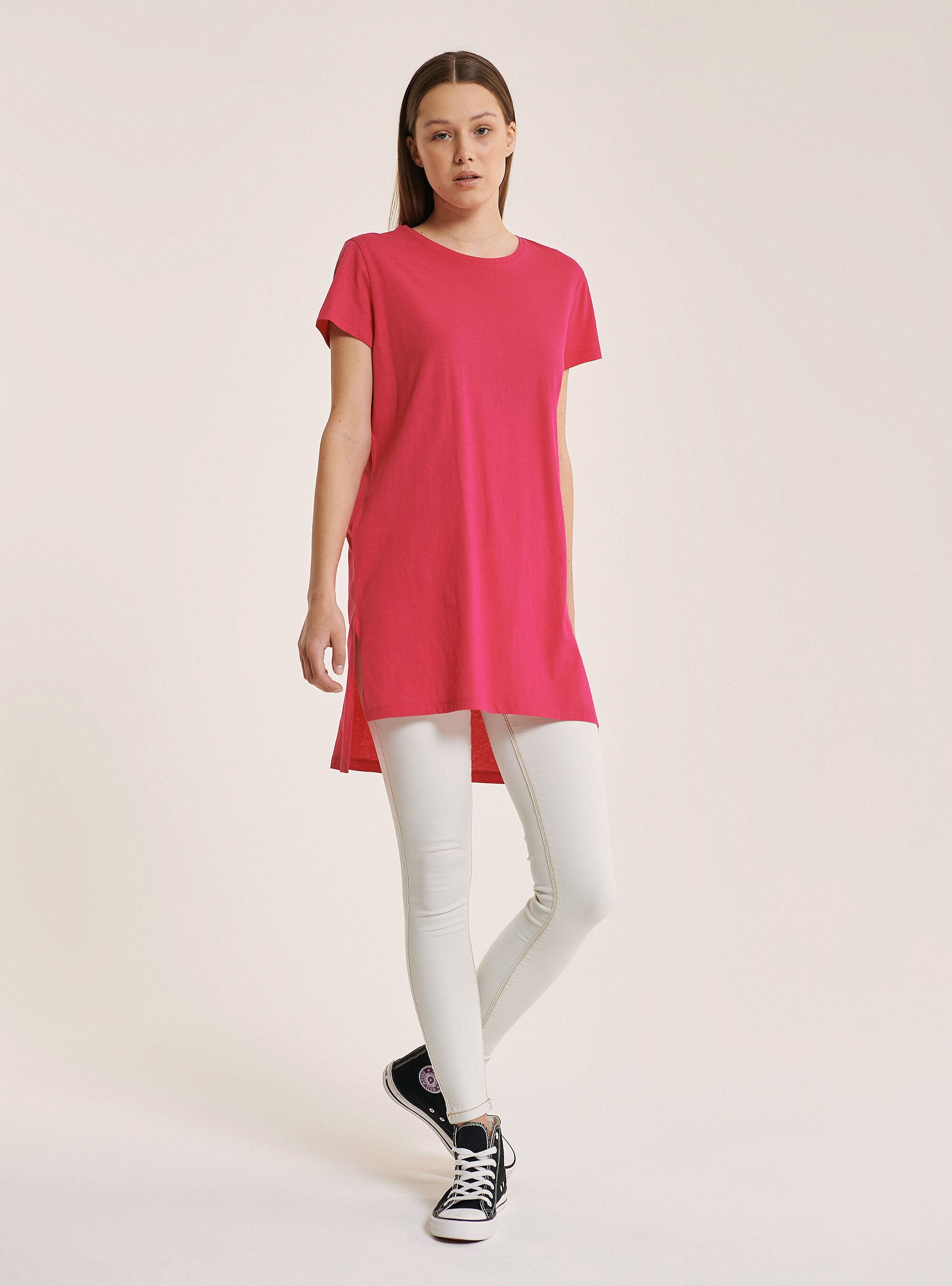 Camiseta lisa oversize de algod&oacute;n, FUCSIA