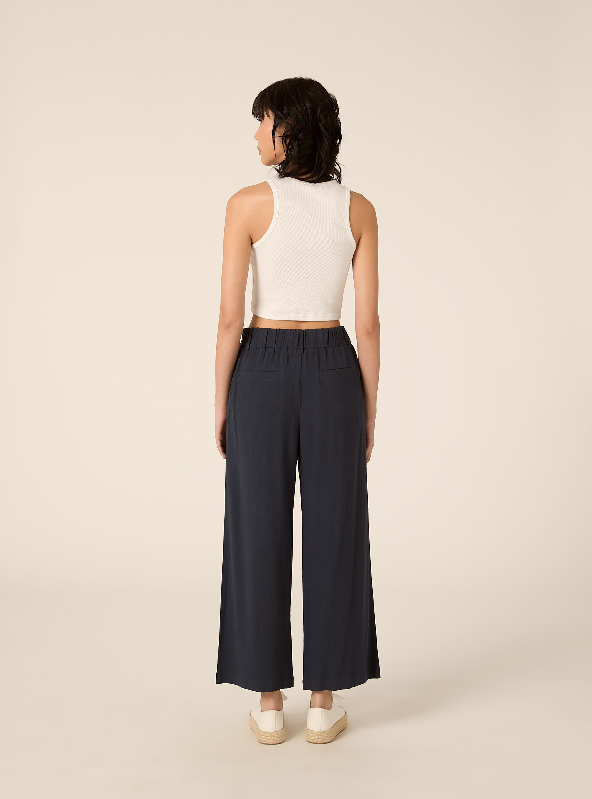 Pantaloni wide leg in misto lino, NA2 NAVY MEDIUM