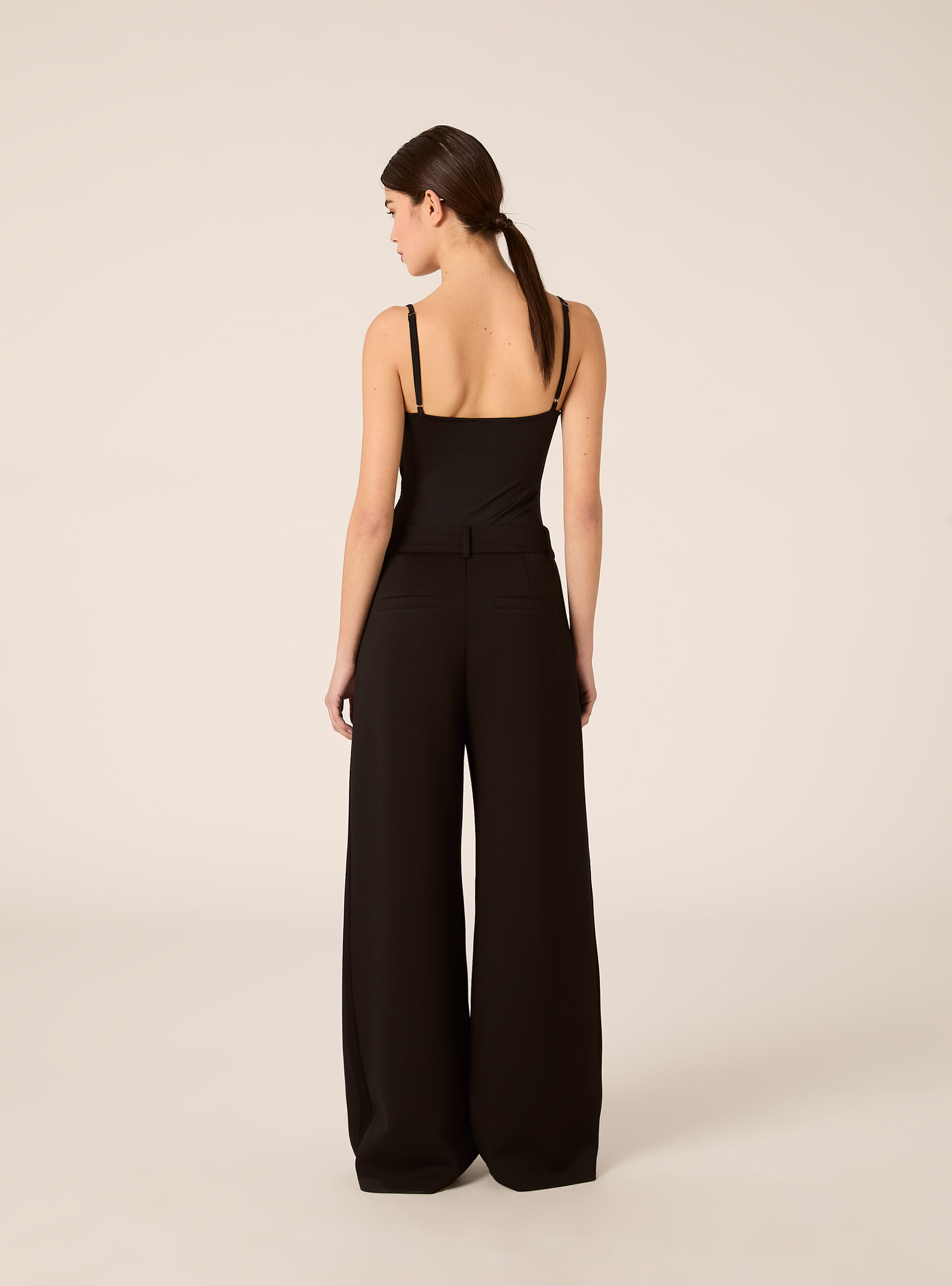 Pantalon large &agrave; toucher doux, BK1 BLACK