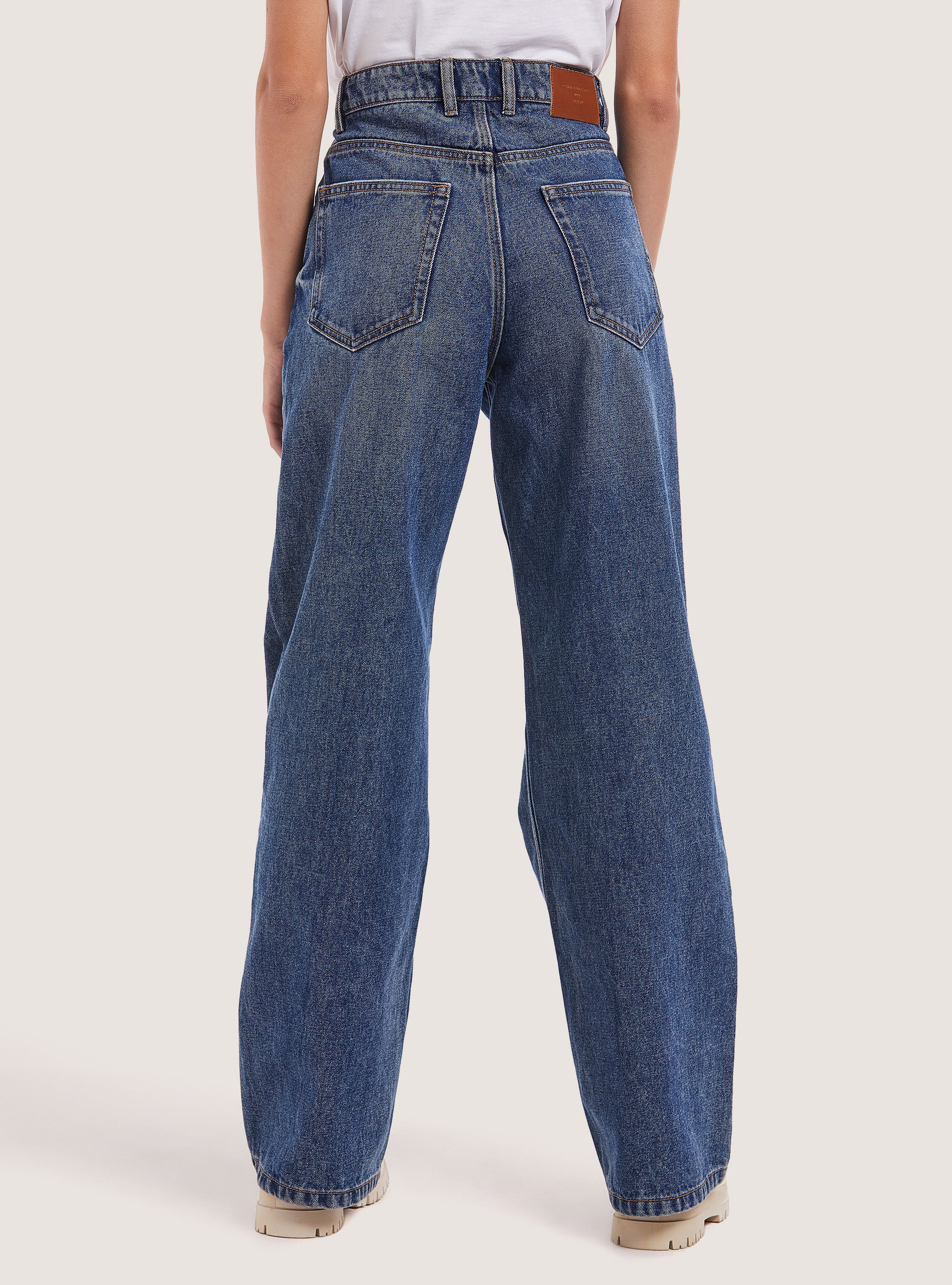 Jeans en coton &agrave; jambe large, D002 MEDIUM DARK BLUE