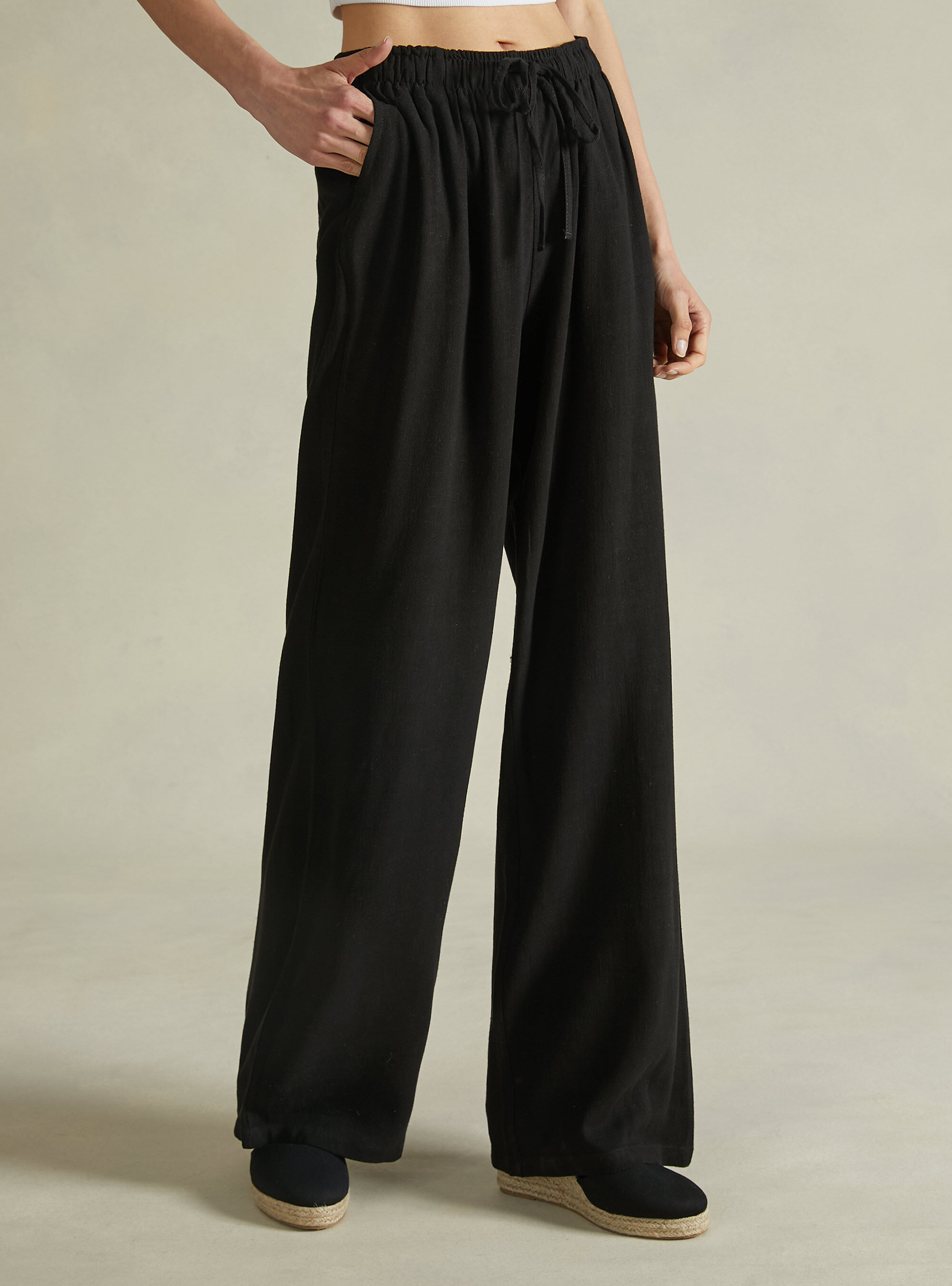 Palazzo trousers in linen blend, BK1 BLACK