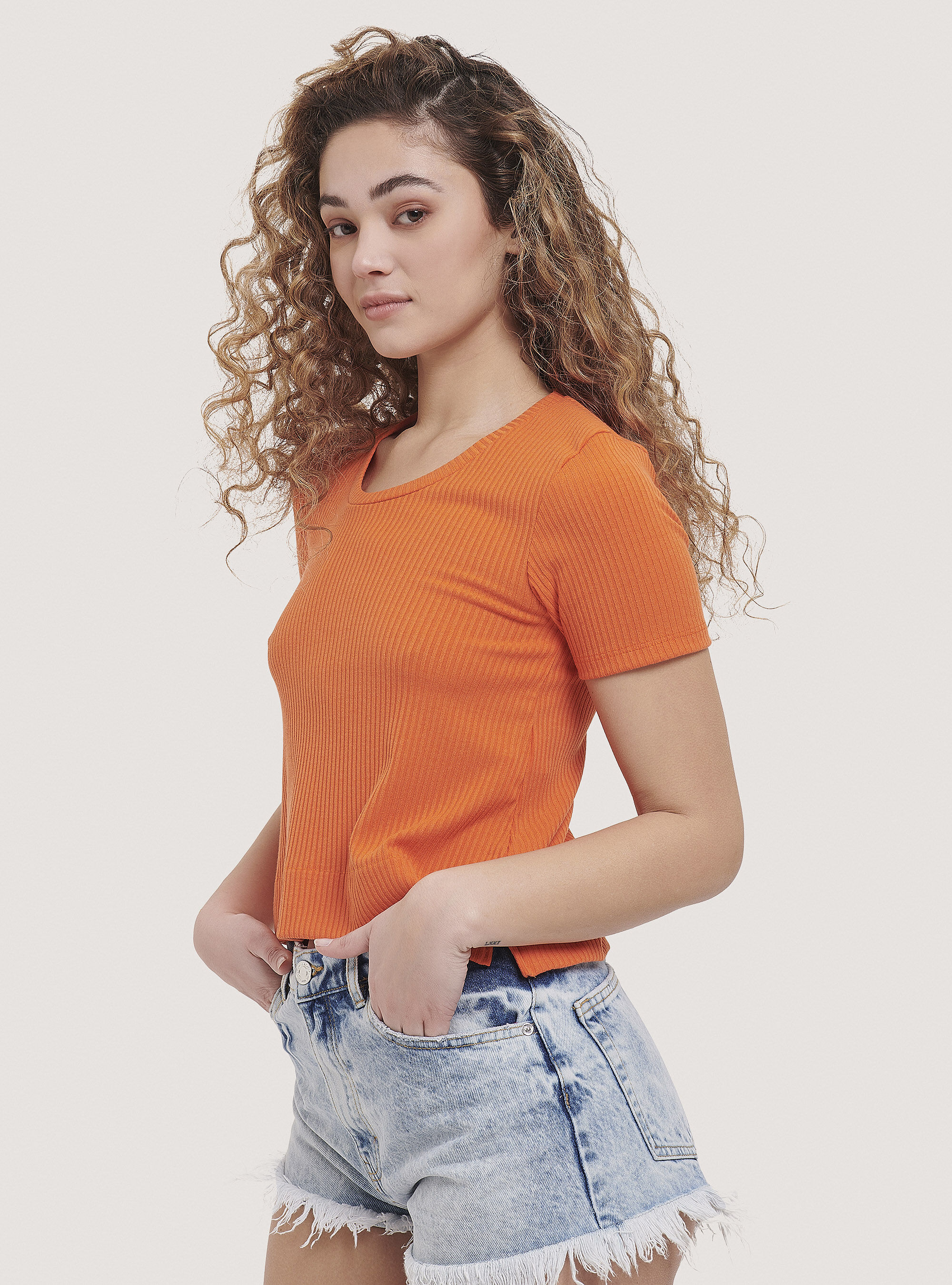 Ribbed cropped t-shirt, C330 ORANGE