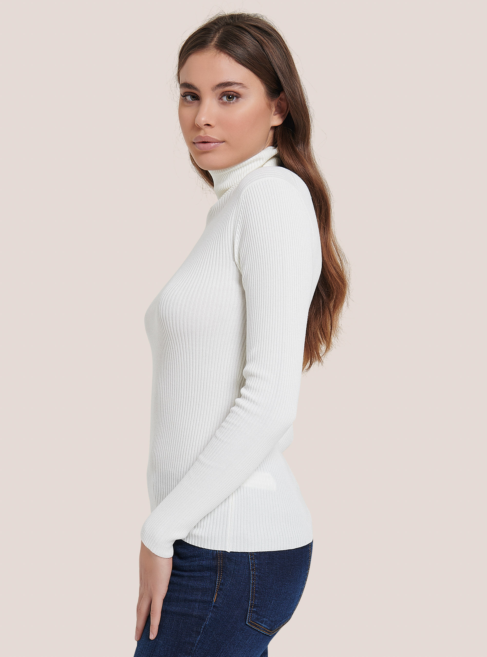 Ladies ribbed turtleneck sweater sale