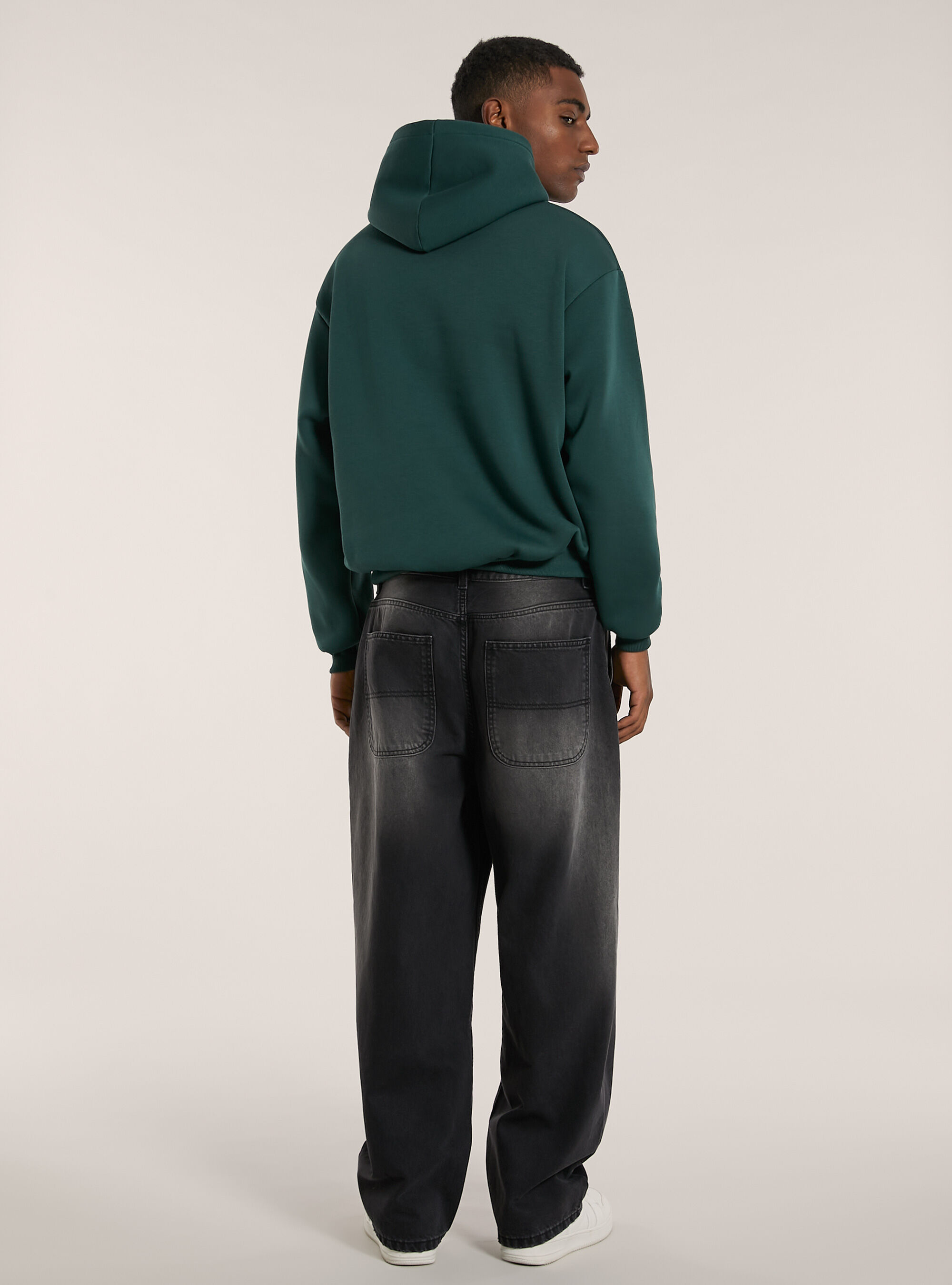Green hoodie black jeans outlet