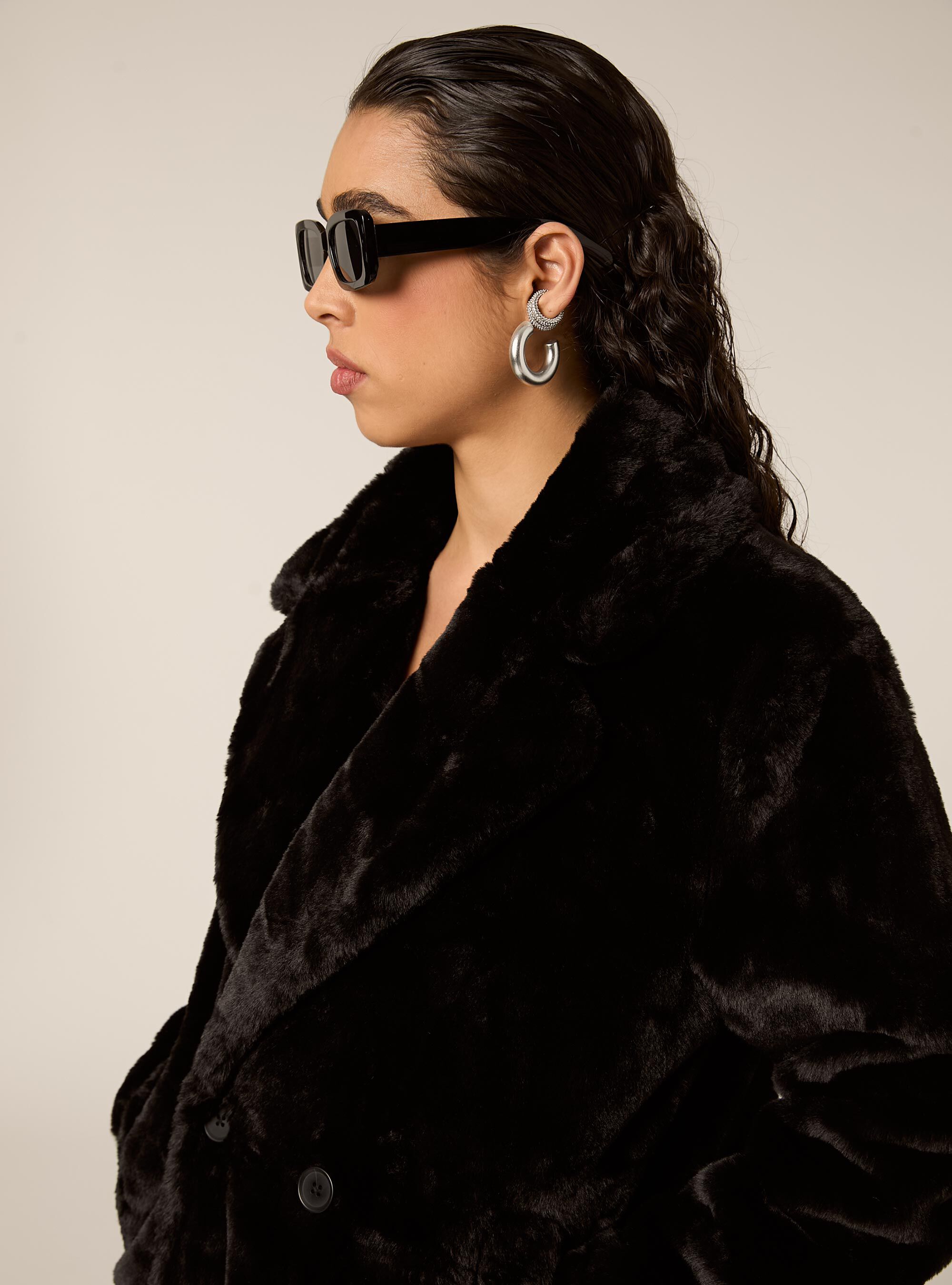 Cappotto in pelliccia sintetica, BK1 BLACK