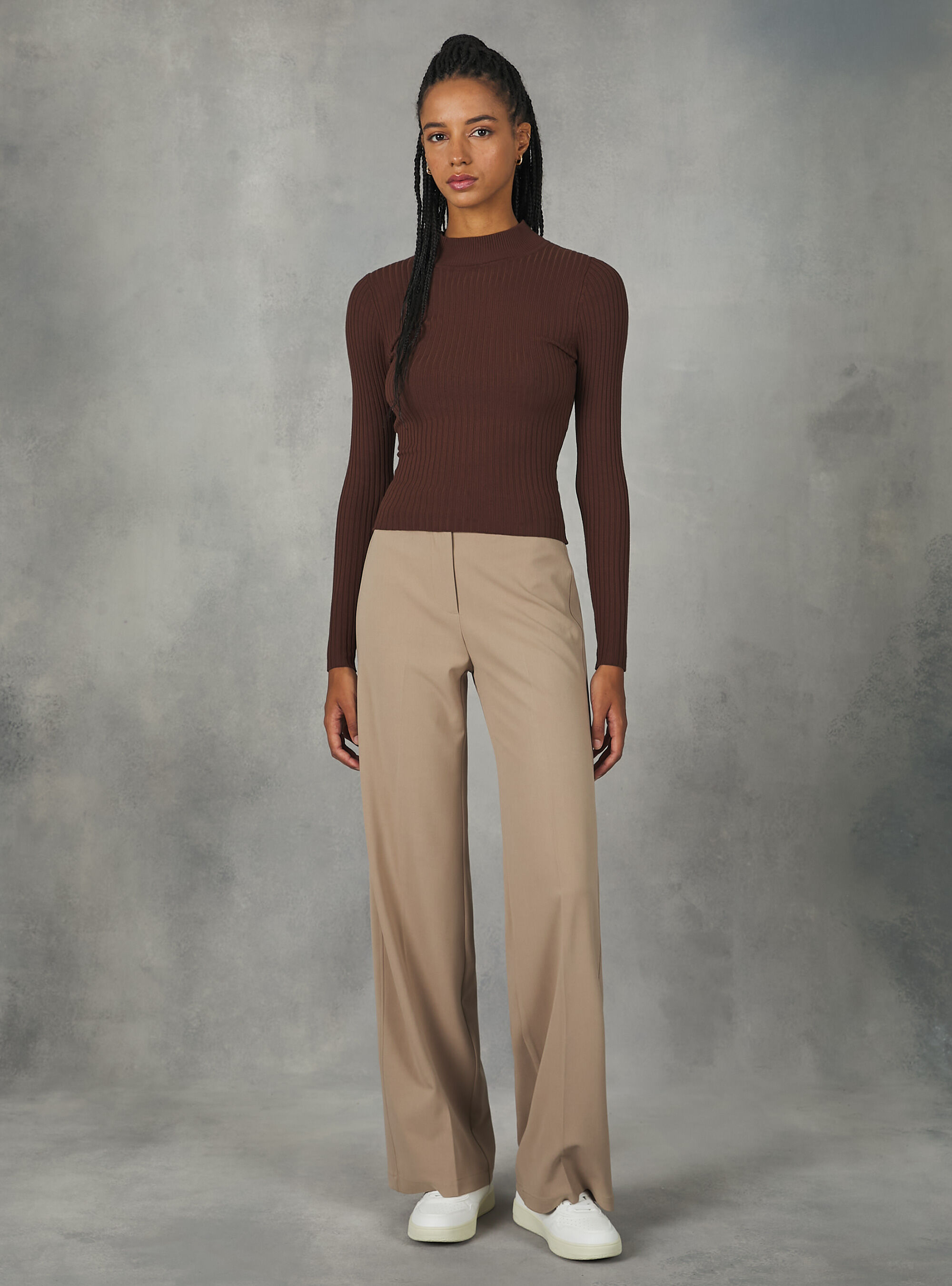 Pull cropped demi-cou cotele, BR2 BROWN MEDIUM