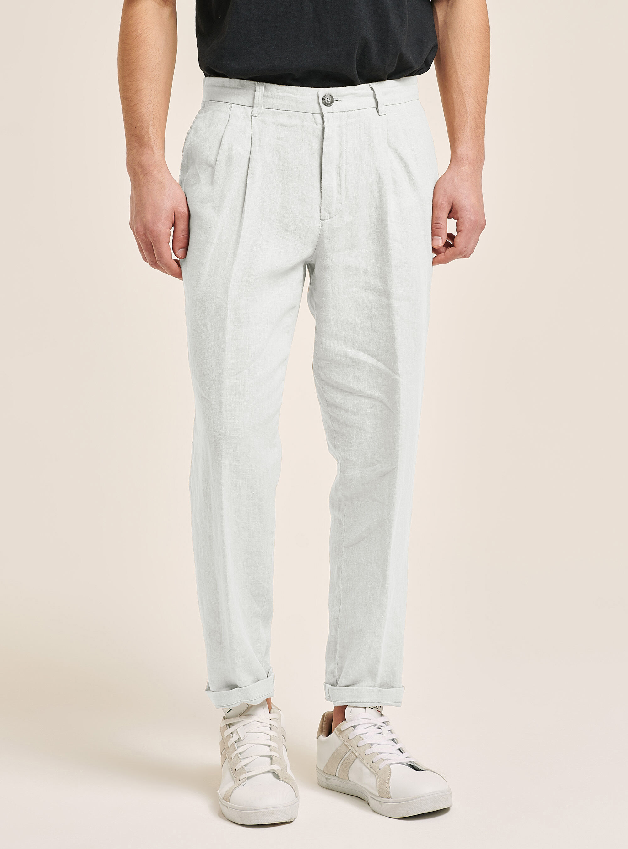 Mens pleated linen trousers online