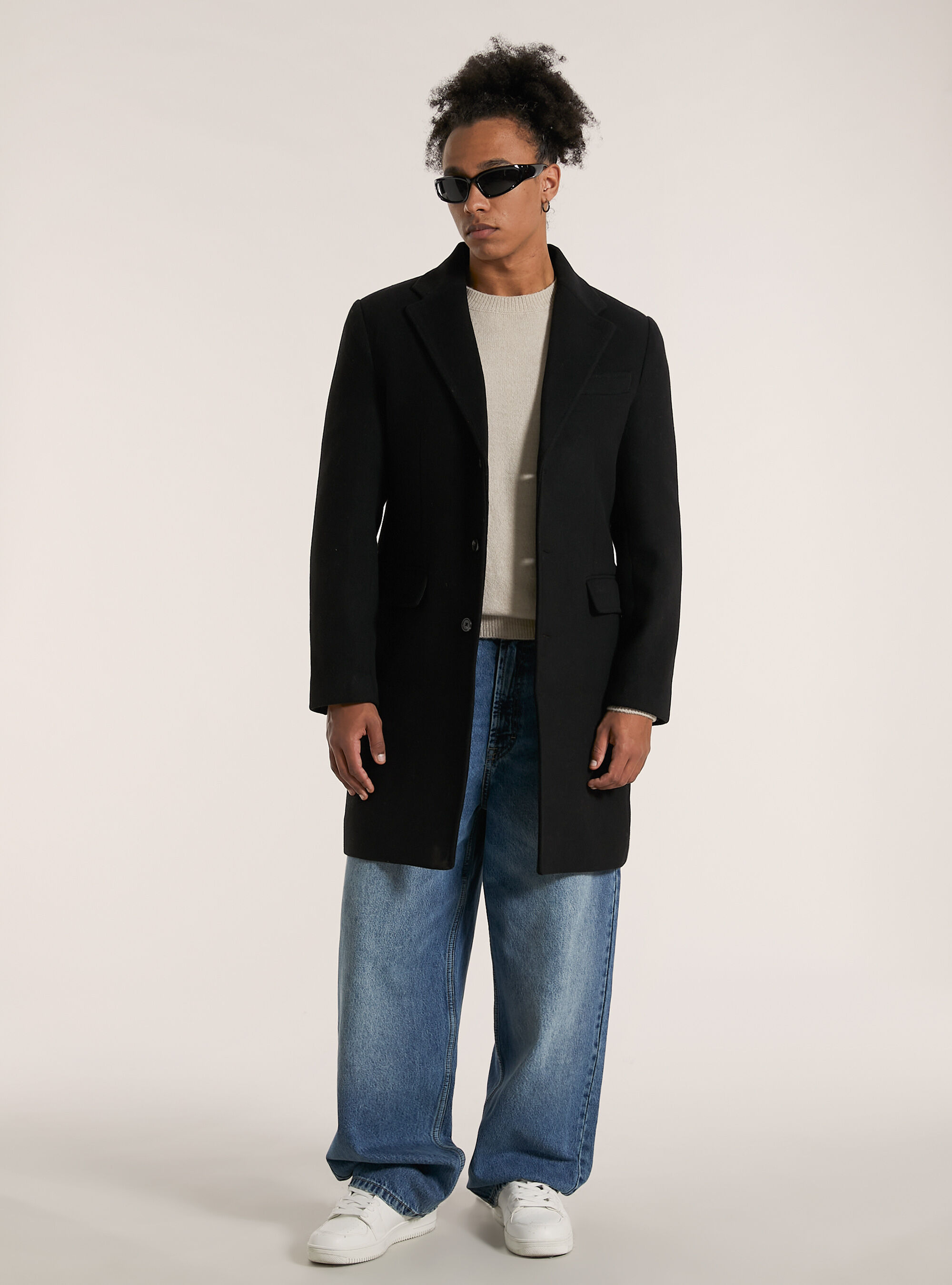 Single breasted wool blend coat, BK1 BLACK