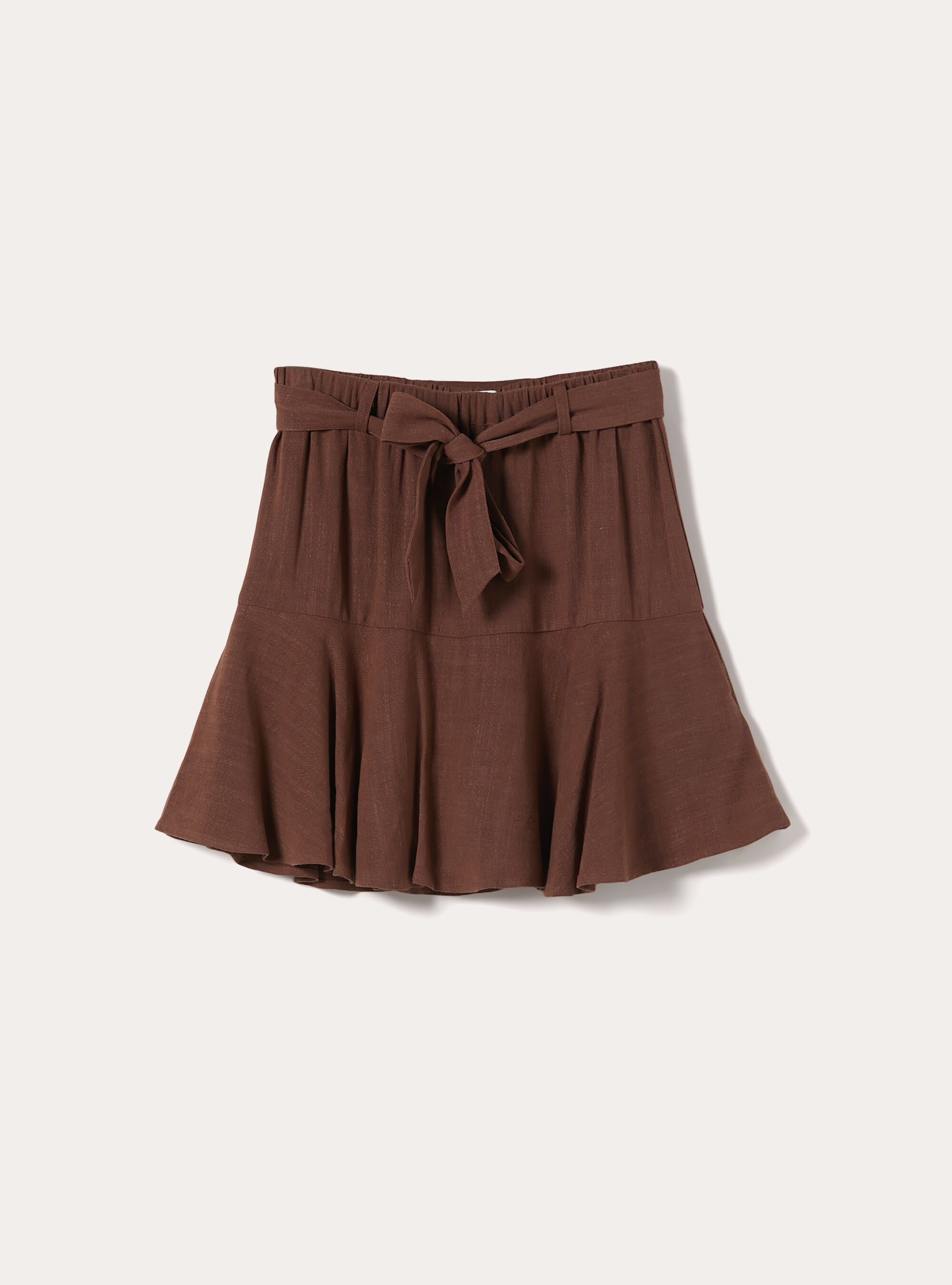 Skort con cinturino in misto lino, BR3 BROWN LIGHT