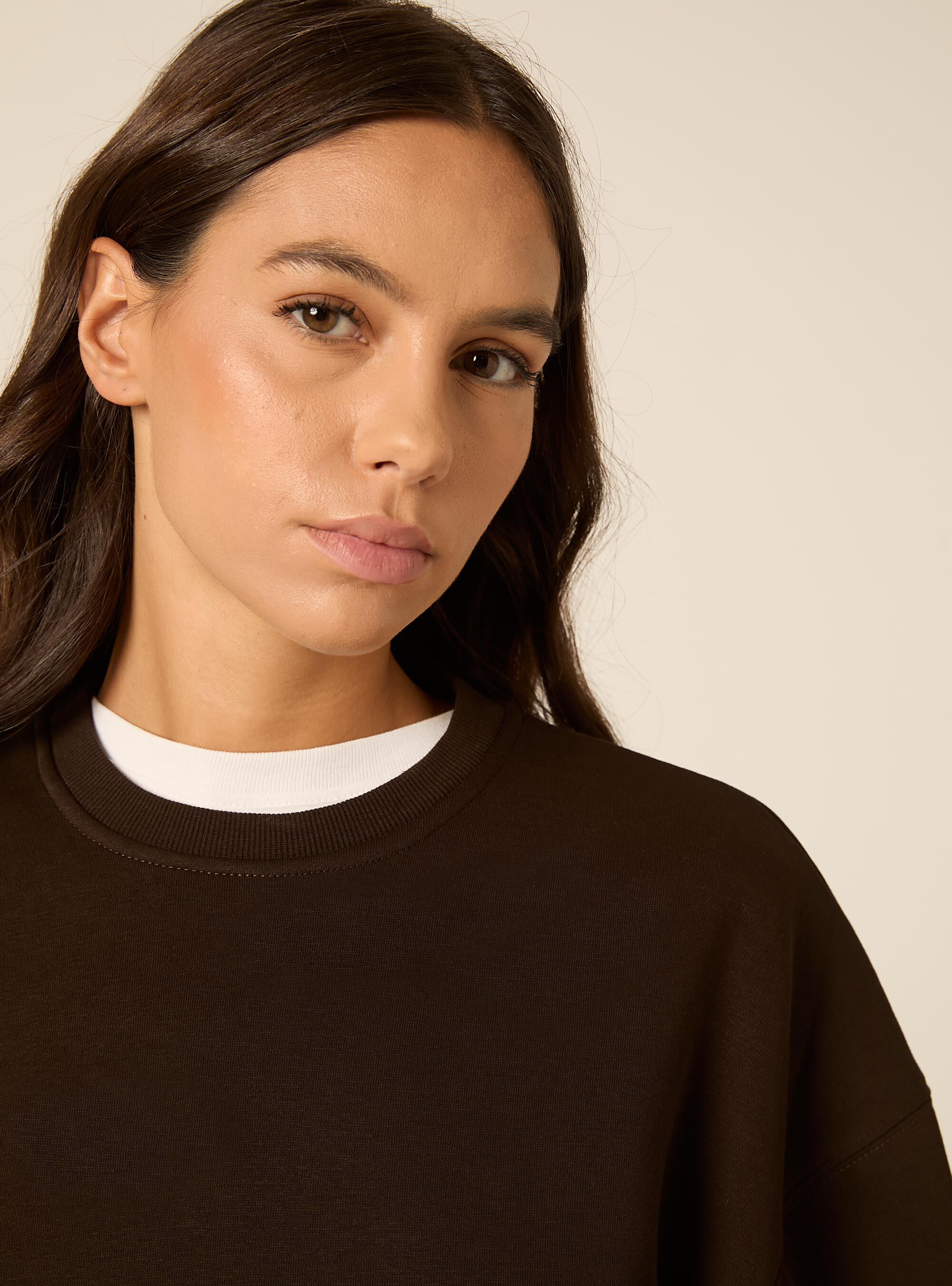 Felpa girocollo, BR1 BROWN DARK