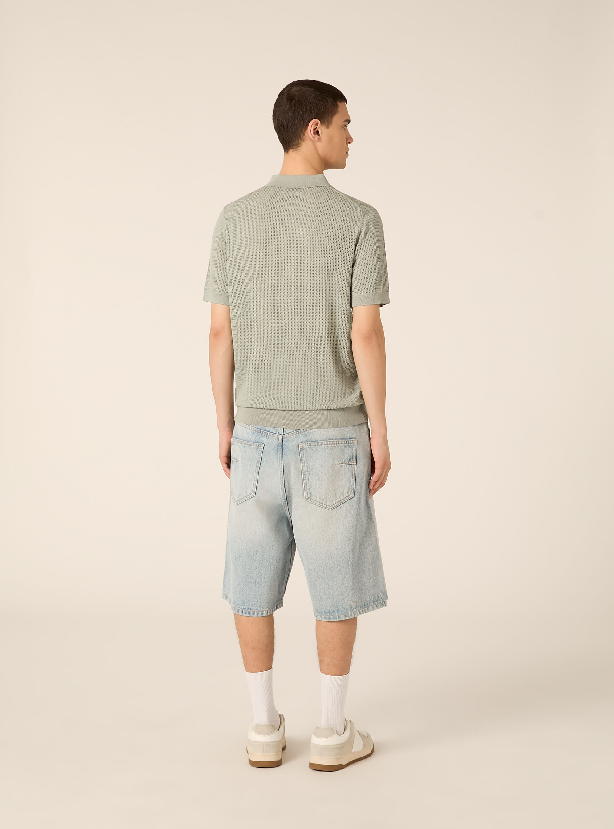 Maglia polo in crochet in misto viscosa, SG3 SAGE LIGHT