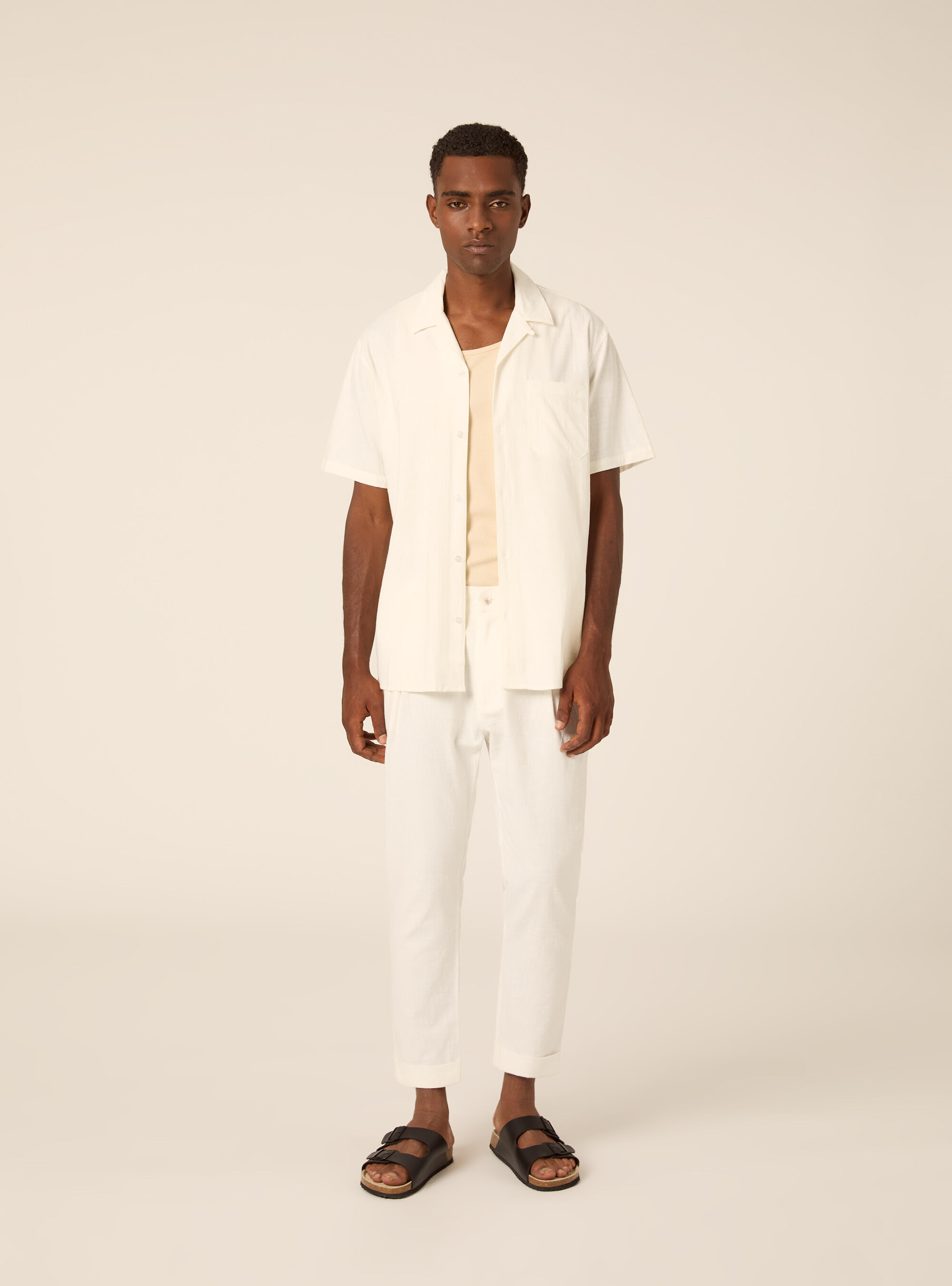 Pantalone con elastico in vita in misto lino, WH1 OFF WHITE