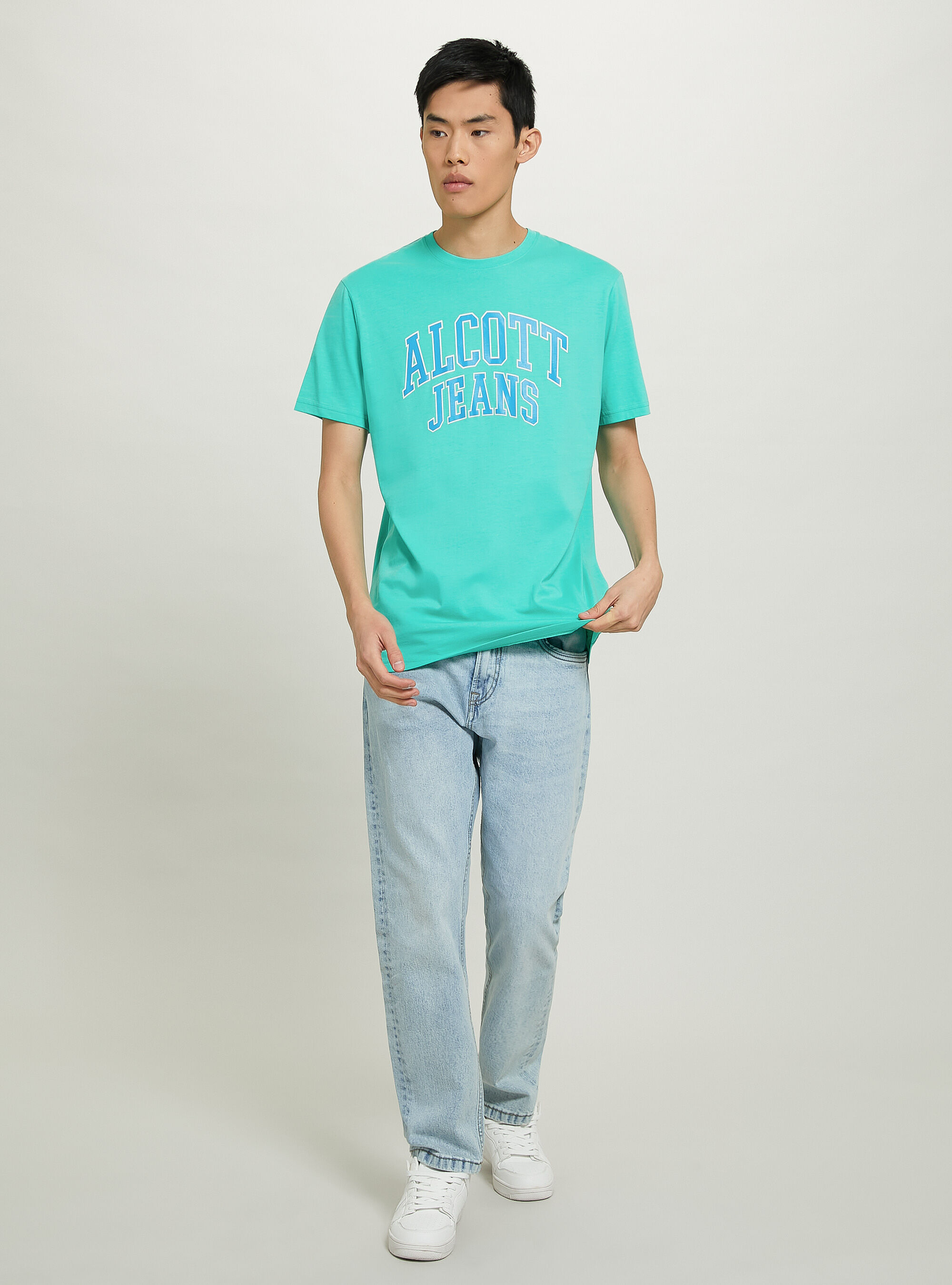 Camiseta de algod&oacute;n con estampado, C0683 LIGHT GREEN