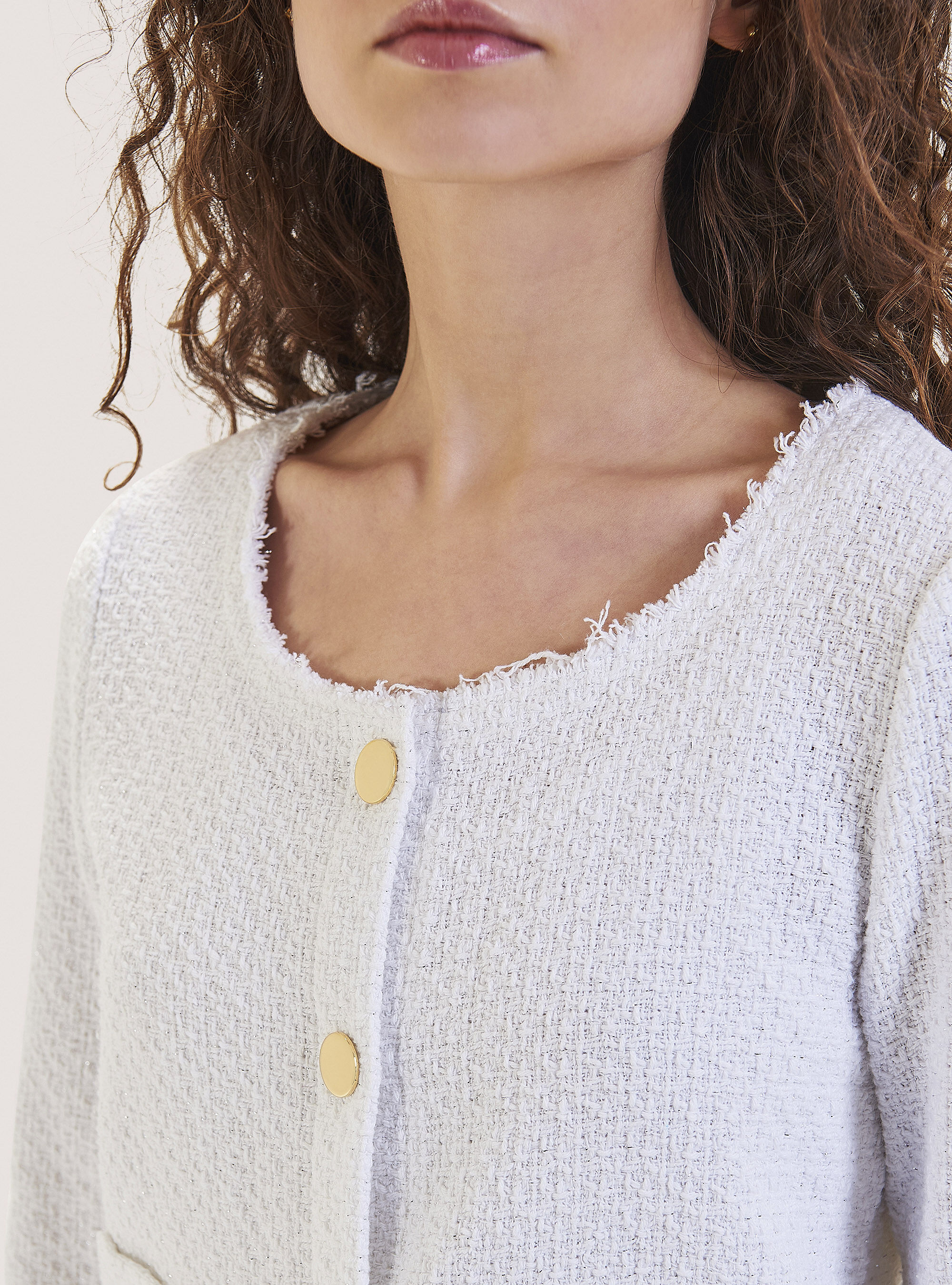 Boucl&eacute; fabric crew neck blazer, C0578 BEIGE