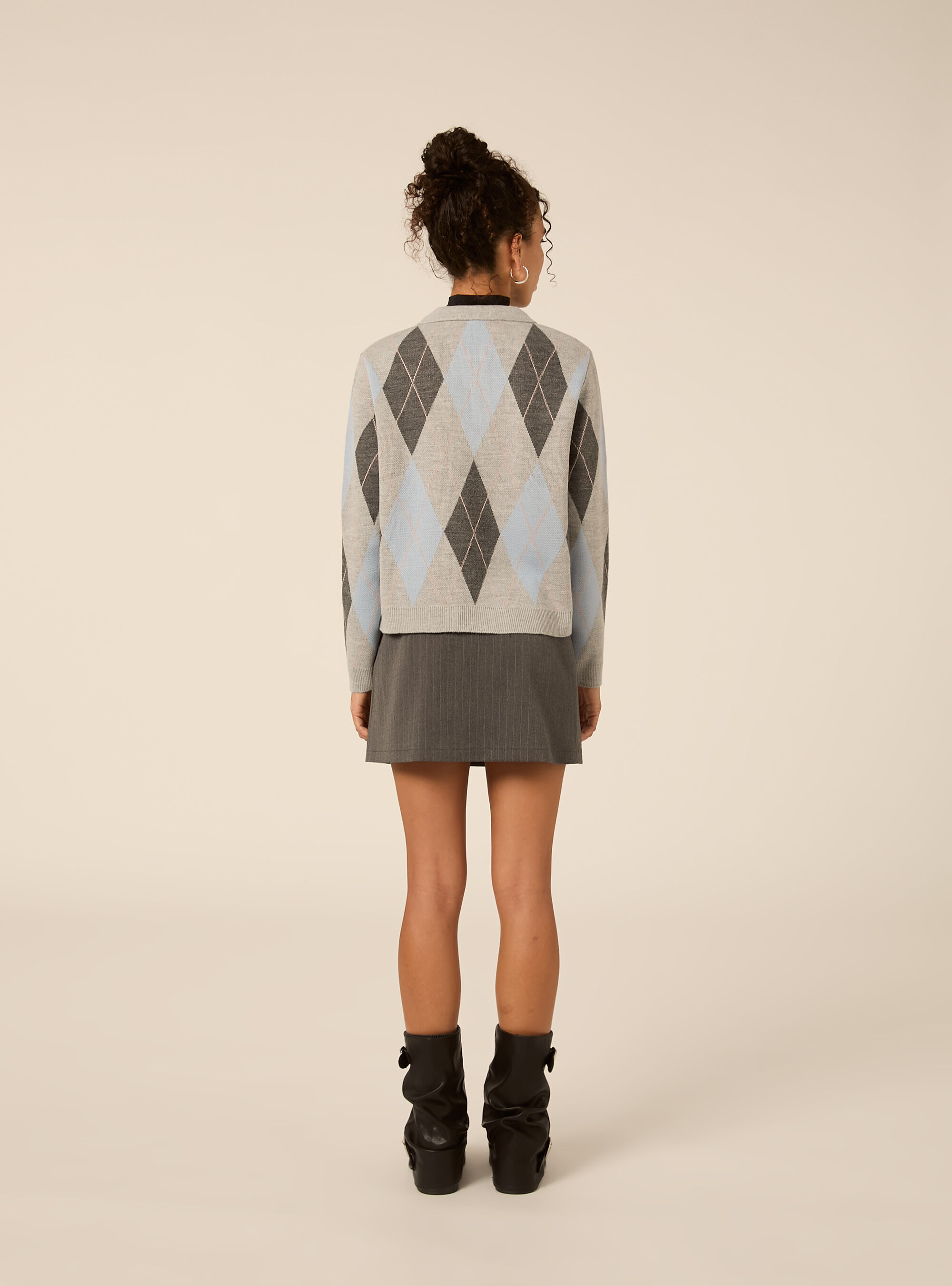 Pullover polo con rombi, MGY3 GREY MEL LIGHT