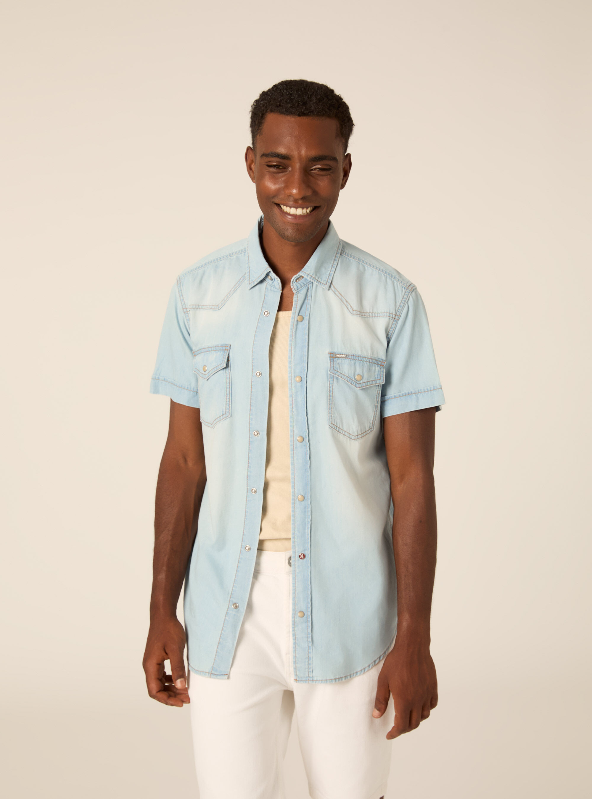 Camicia denim mezza manica