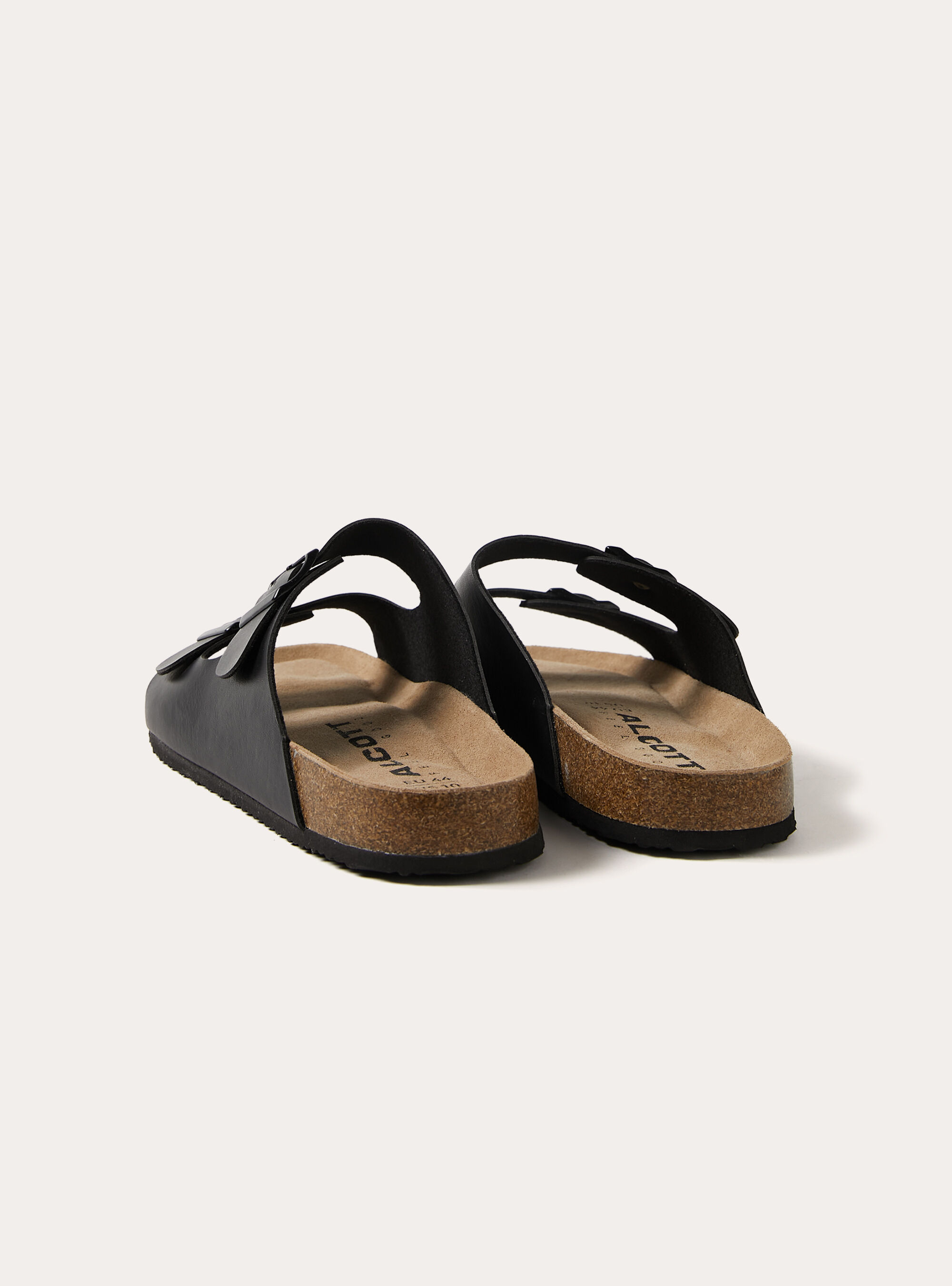 Leather-effect low sandals with suede sole, BK1 BLACK