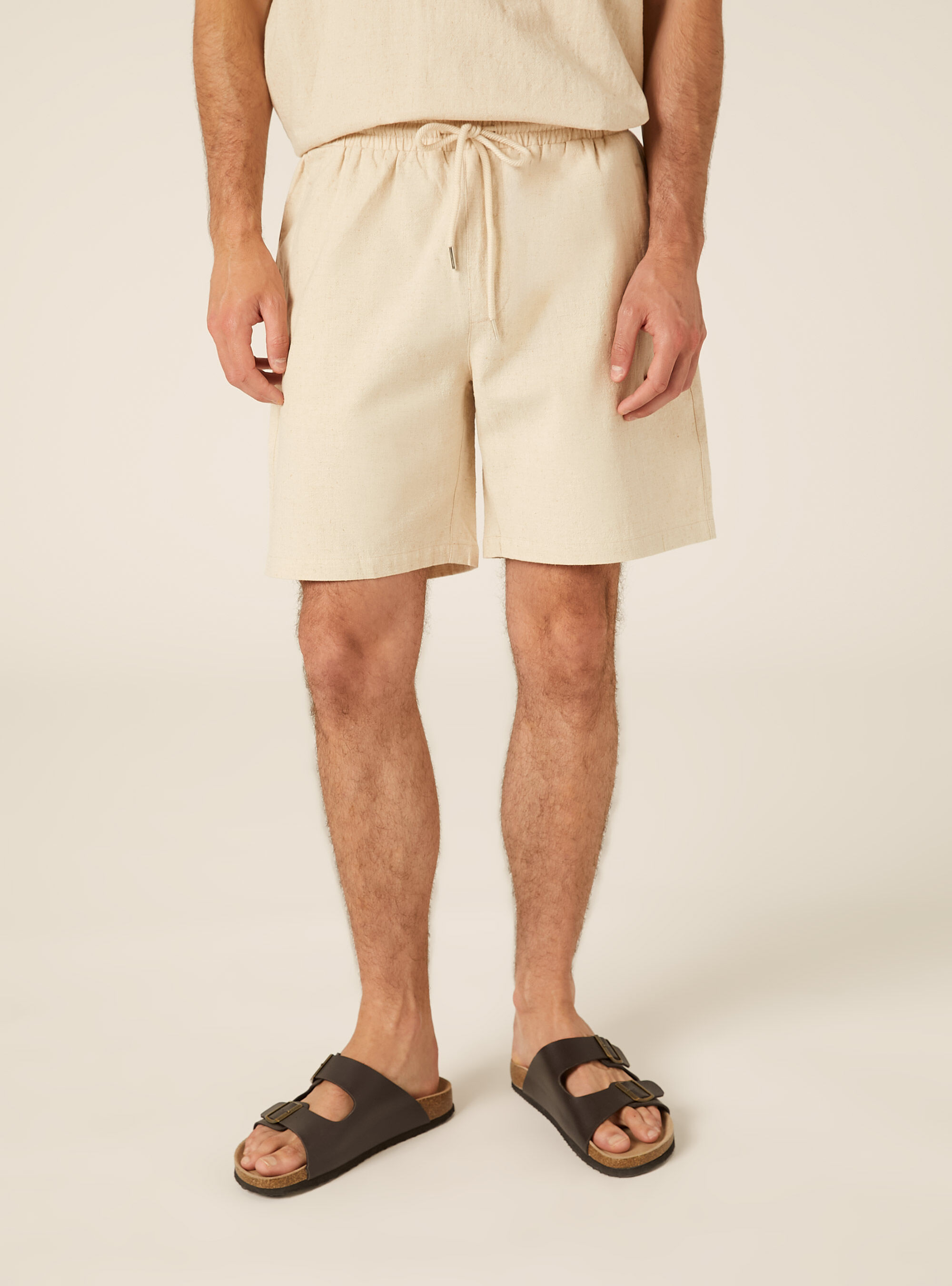Bermuda in misto lino con laccio in vita, MBG2 BEIGE MEL MED