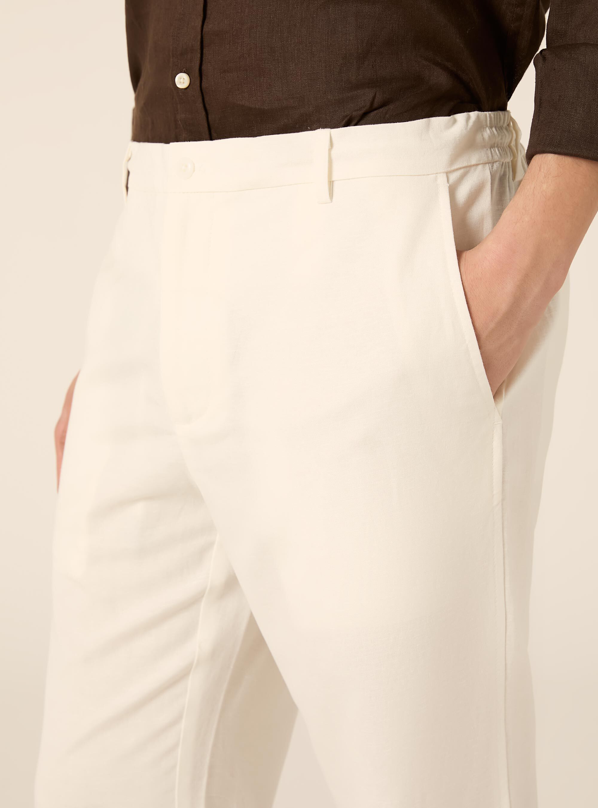 Pantaloni misto lino con coulisse interna, WH1 OFF WHITE