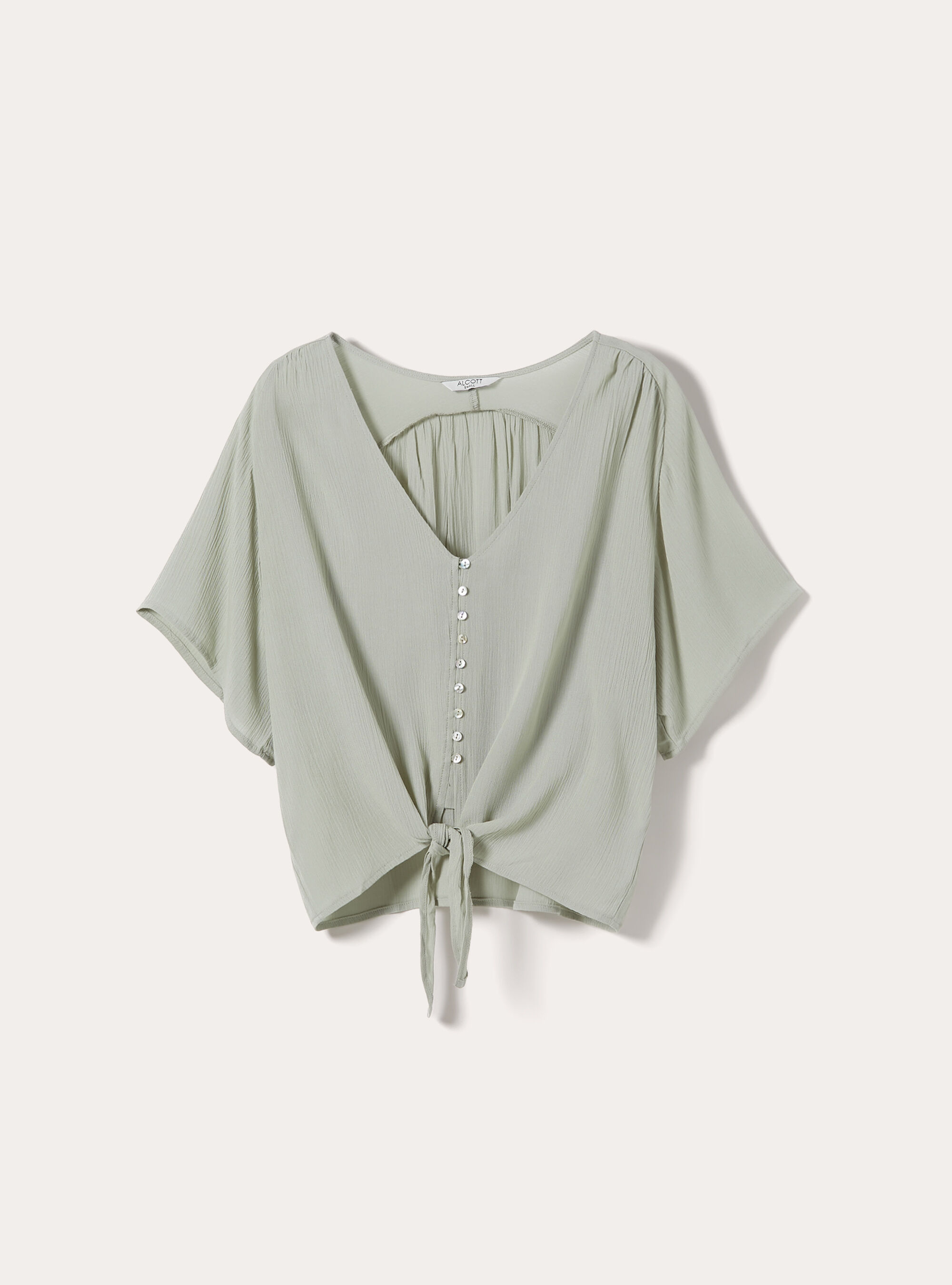 Solid color V-neck shirt with tie-waist, KY3 KAKY LIGHT