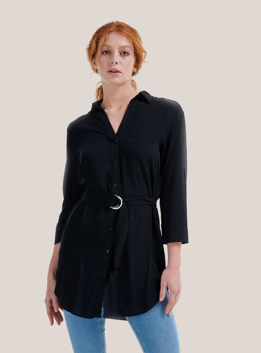 Chemise longue avec ceinture - Main Image