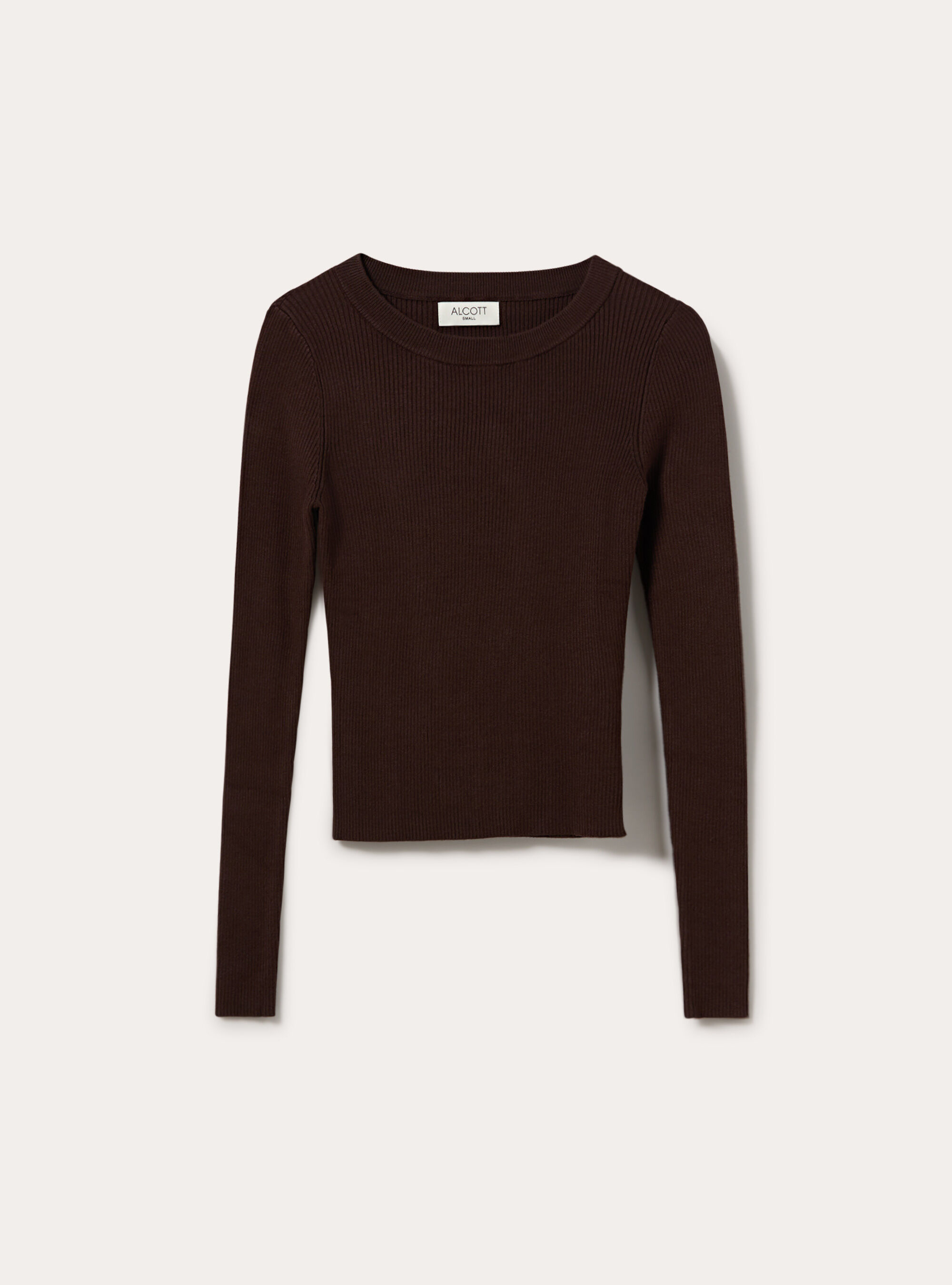 Maglia girocollo a coste, BR1 BROWN DARK