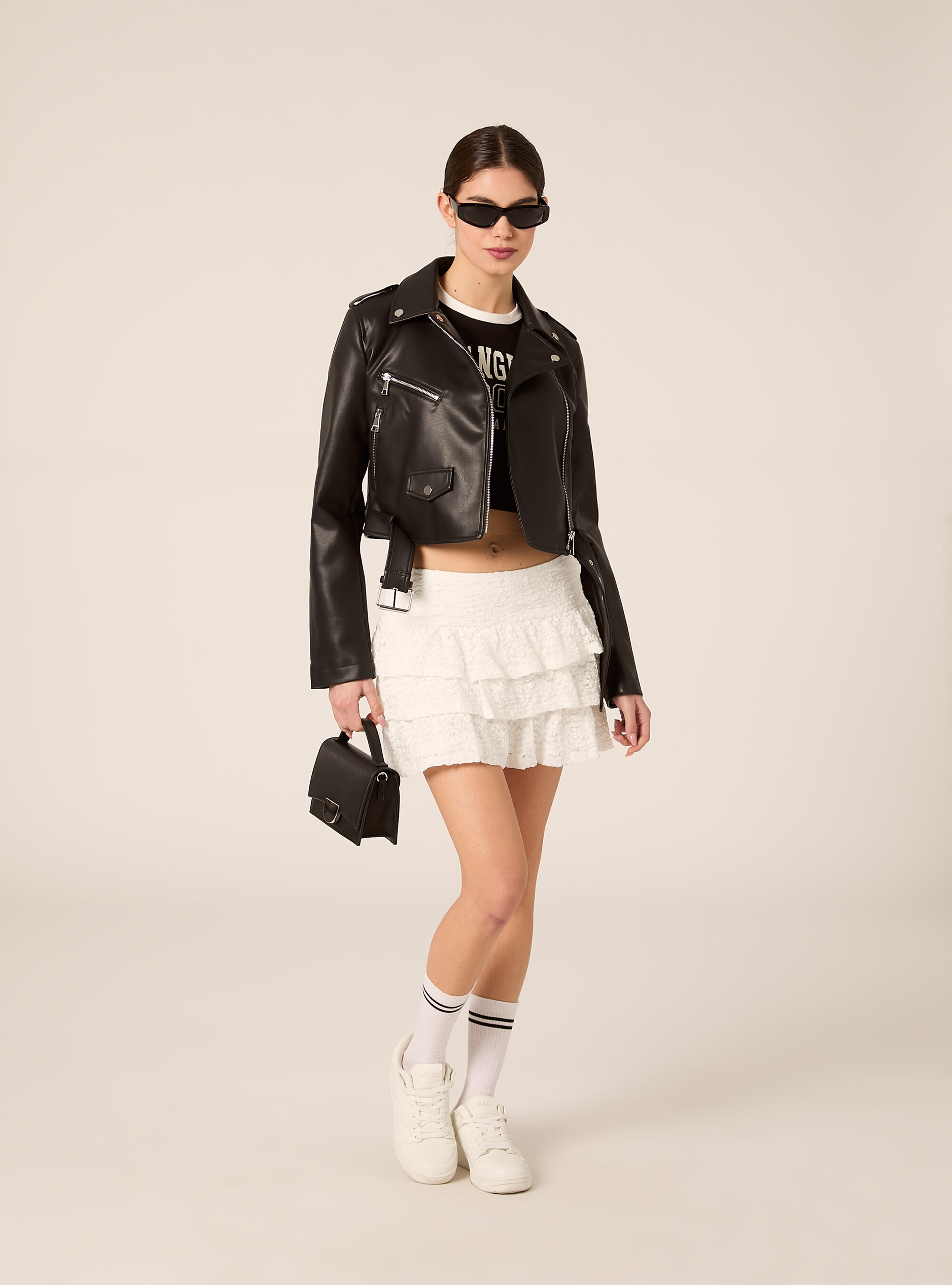 T-shirt crop stampa college, BK1 BLACK