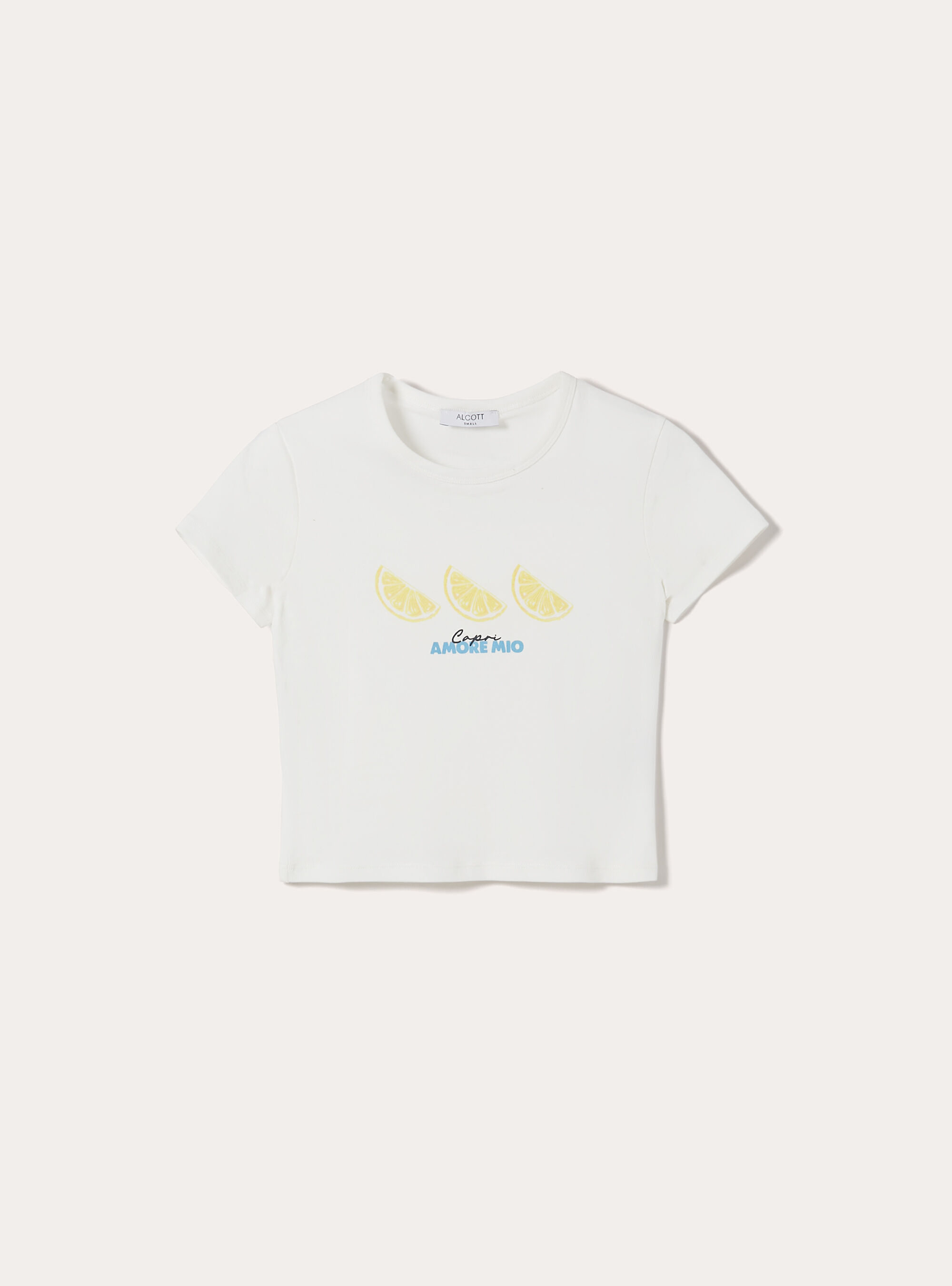 T-shirt crop con stampa capri amore mio, WH2 WHITE