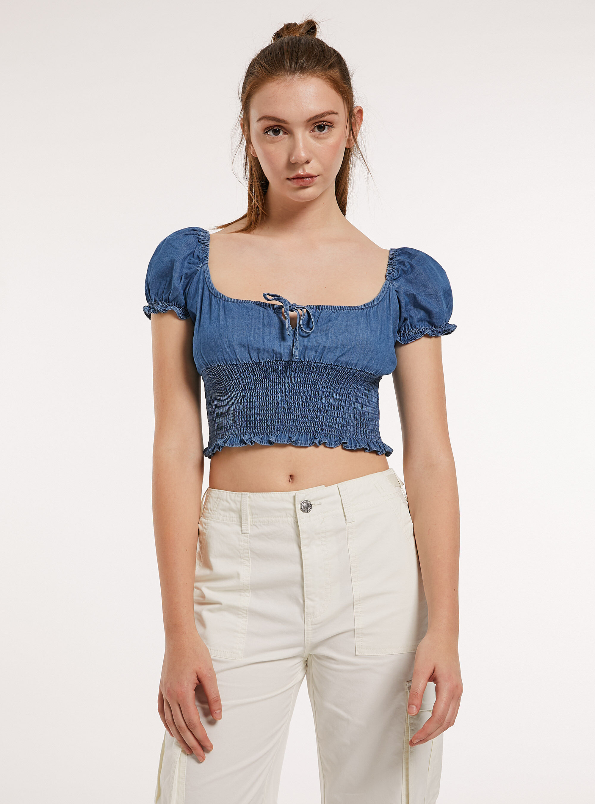 Chambray blouse, D003 MEDIUM BLUE