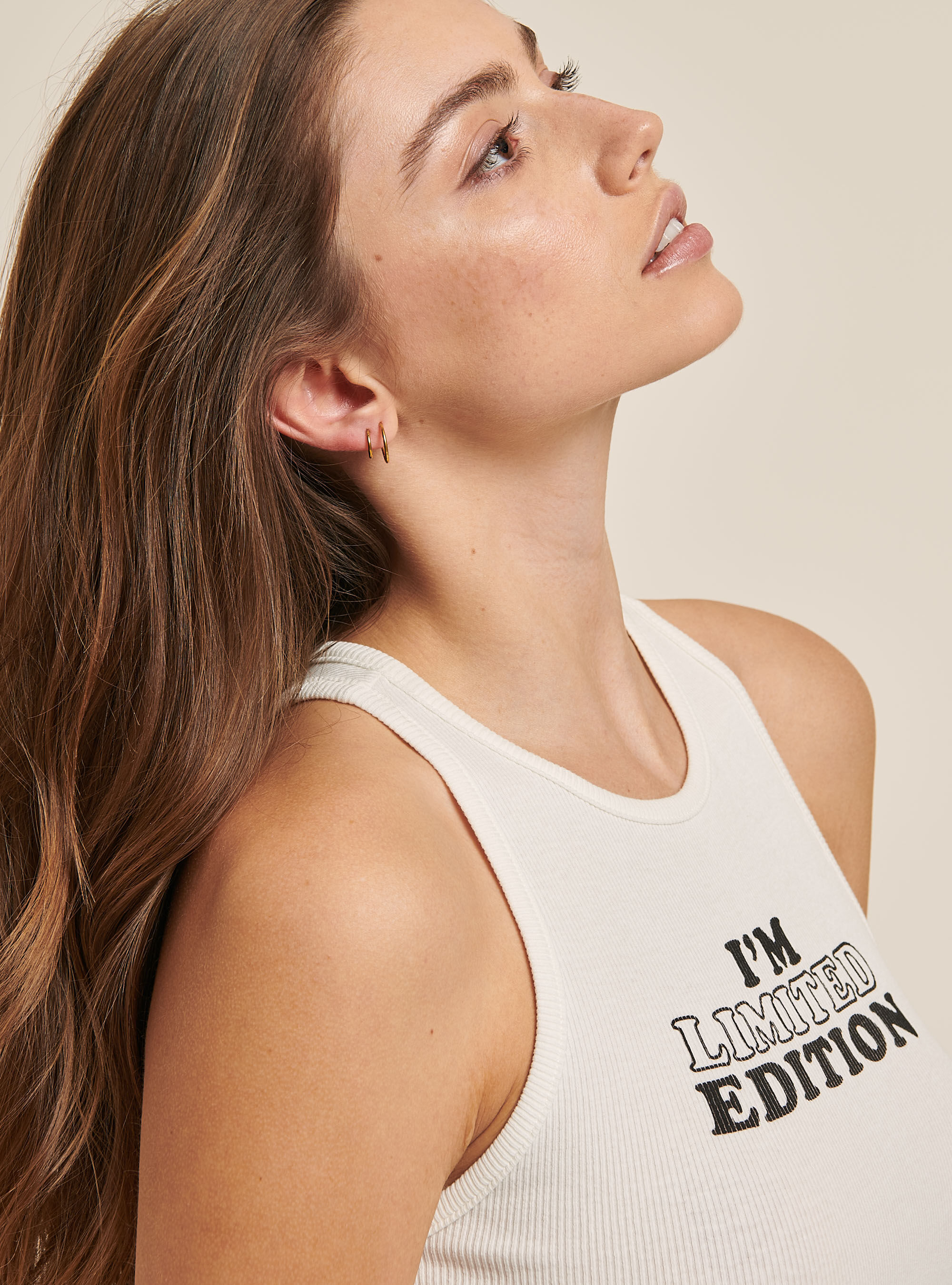 Crop top in cotone con stampa lettering, BIANCO