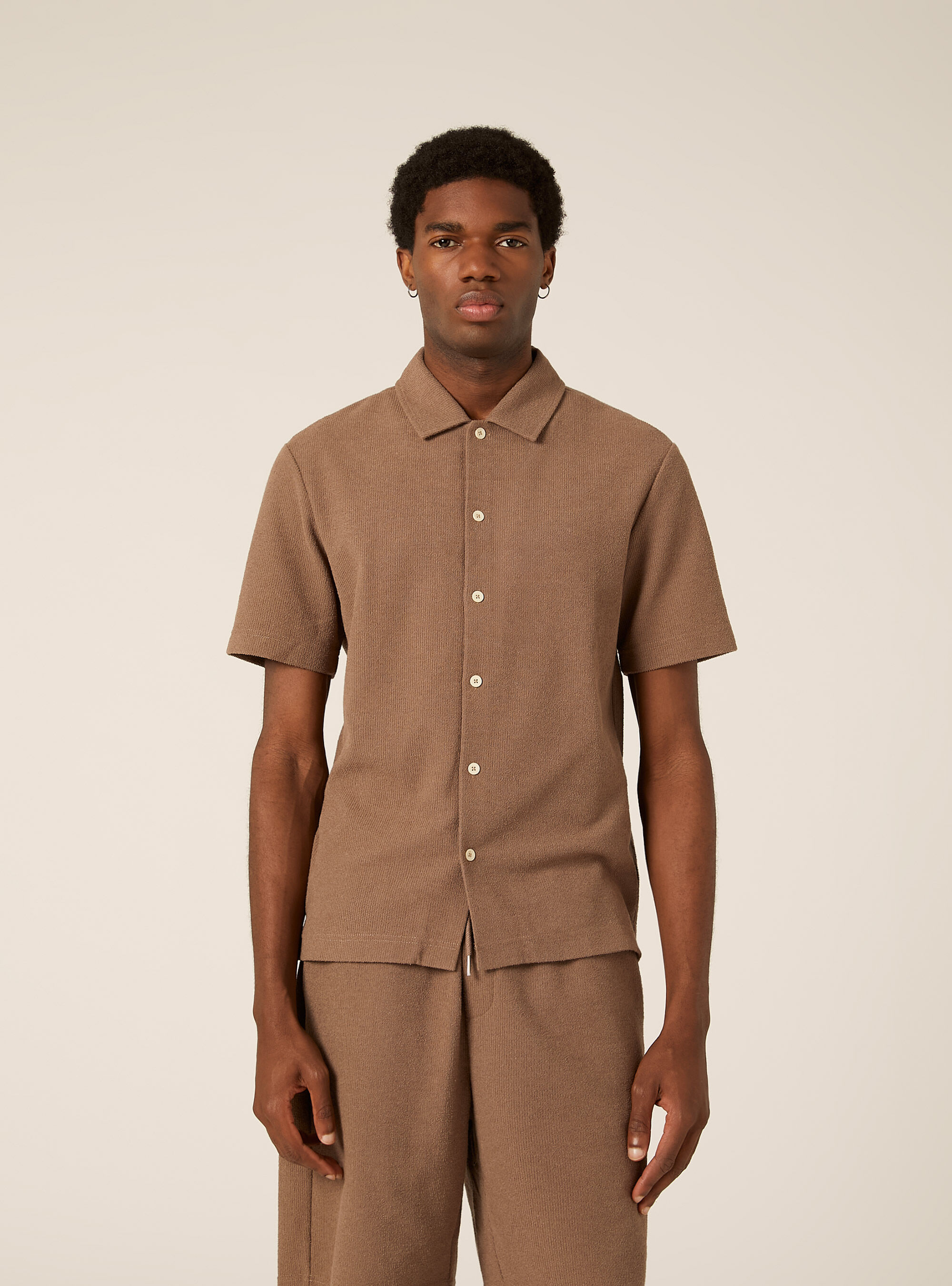 Textured short-sleeved shirt, BR2 BROWN MEDIUM