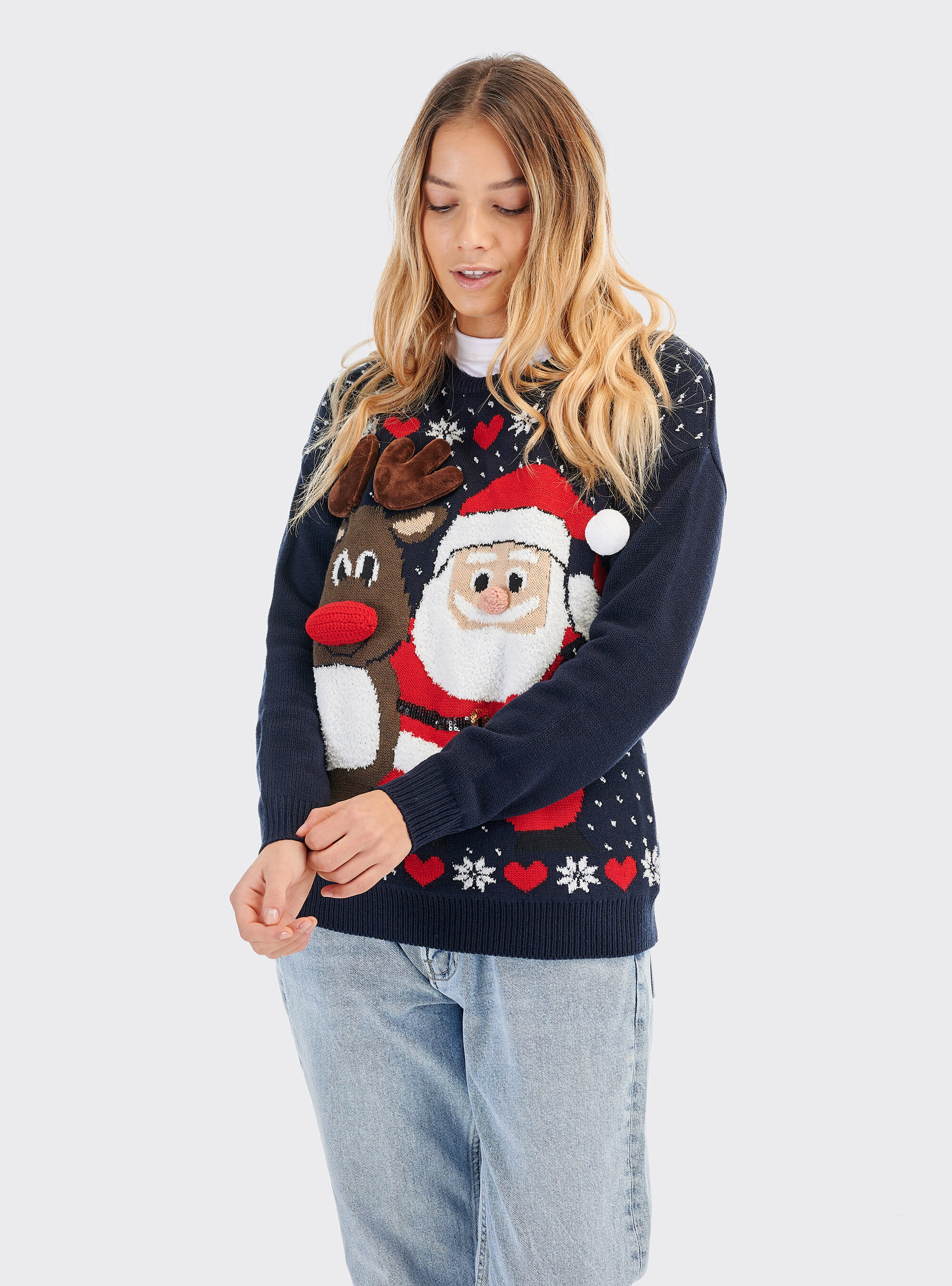 Christmas pullover with snowman and reindeer, BLUE NAVY