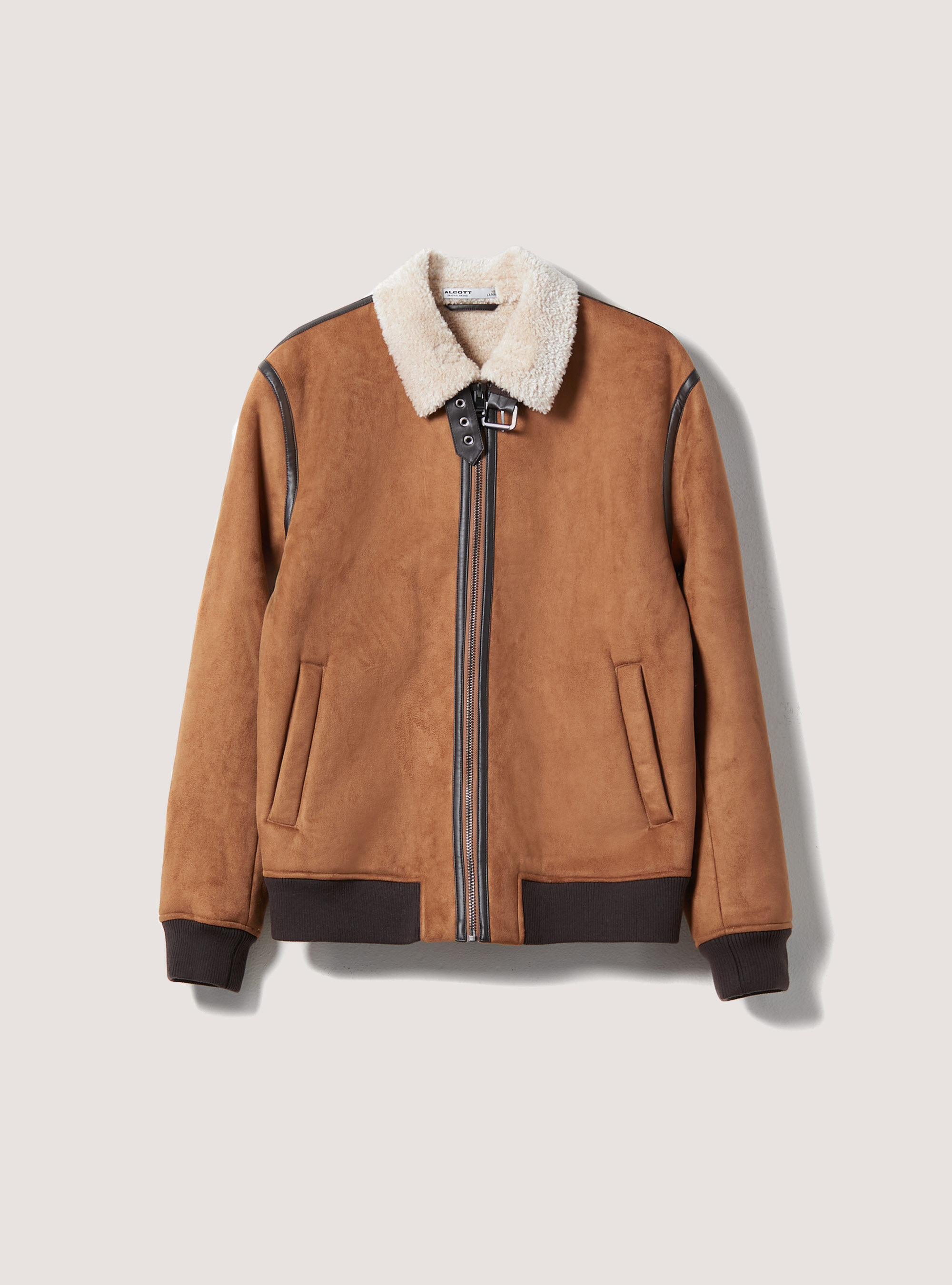 Giubbotto effetto suede con collo agnellato, TB1 TOBACCO DARK