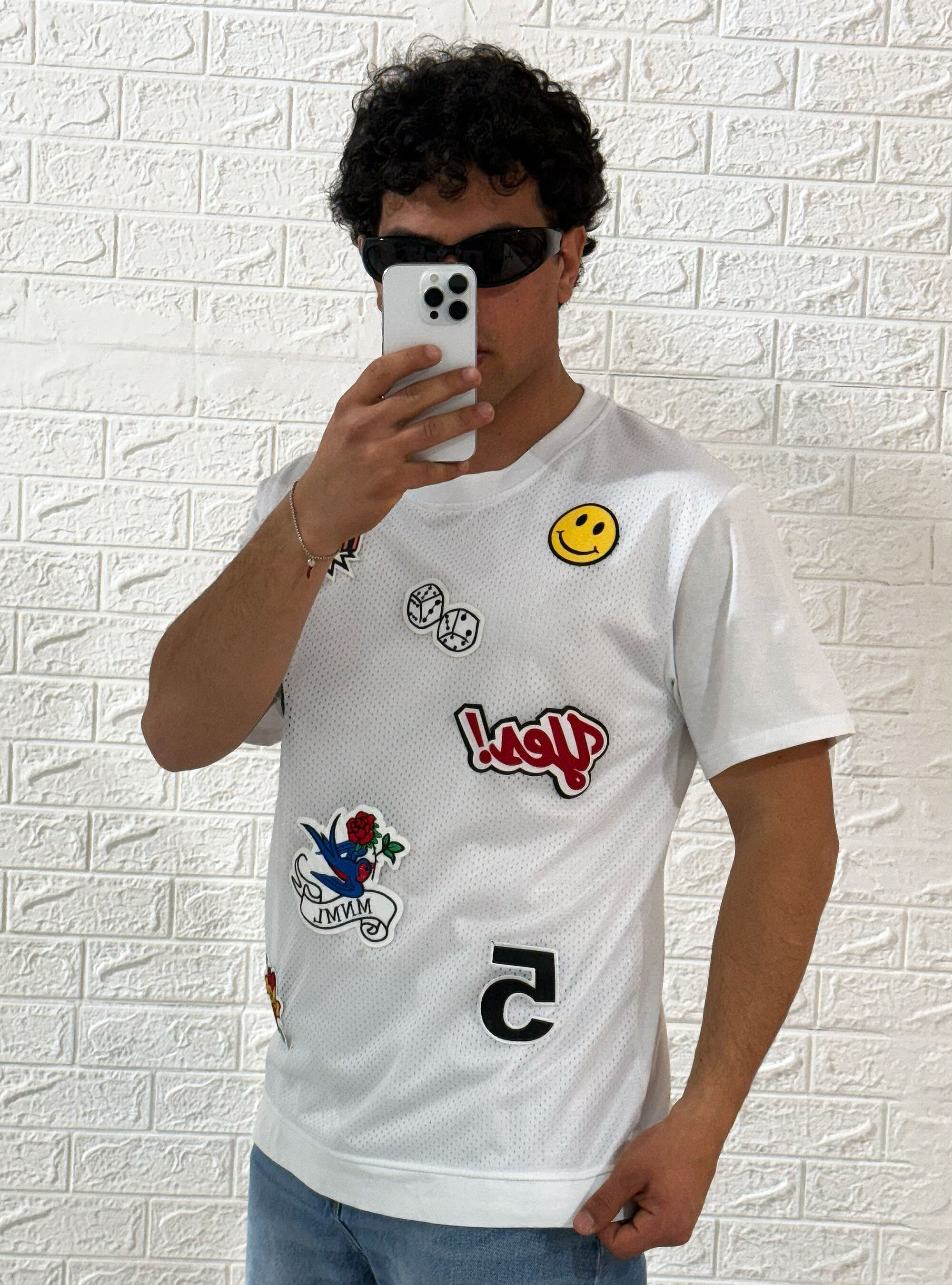 T-shirt with patch, WHITE