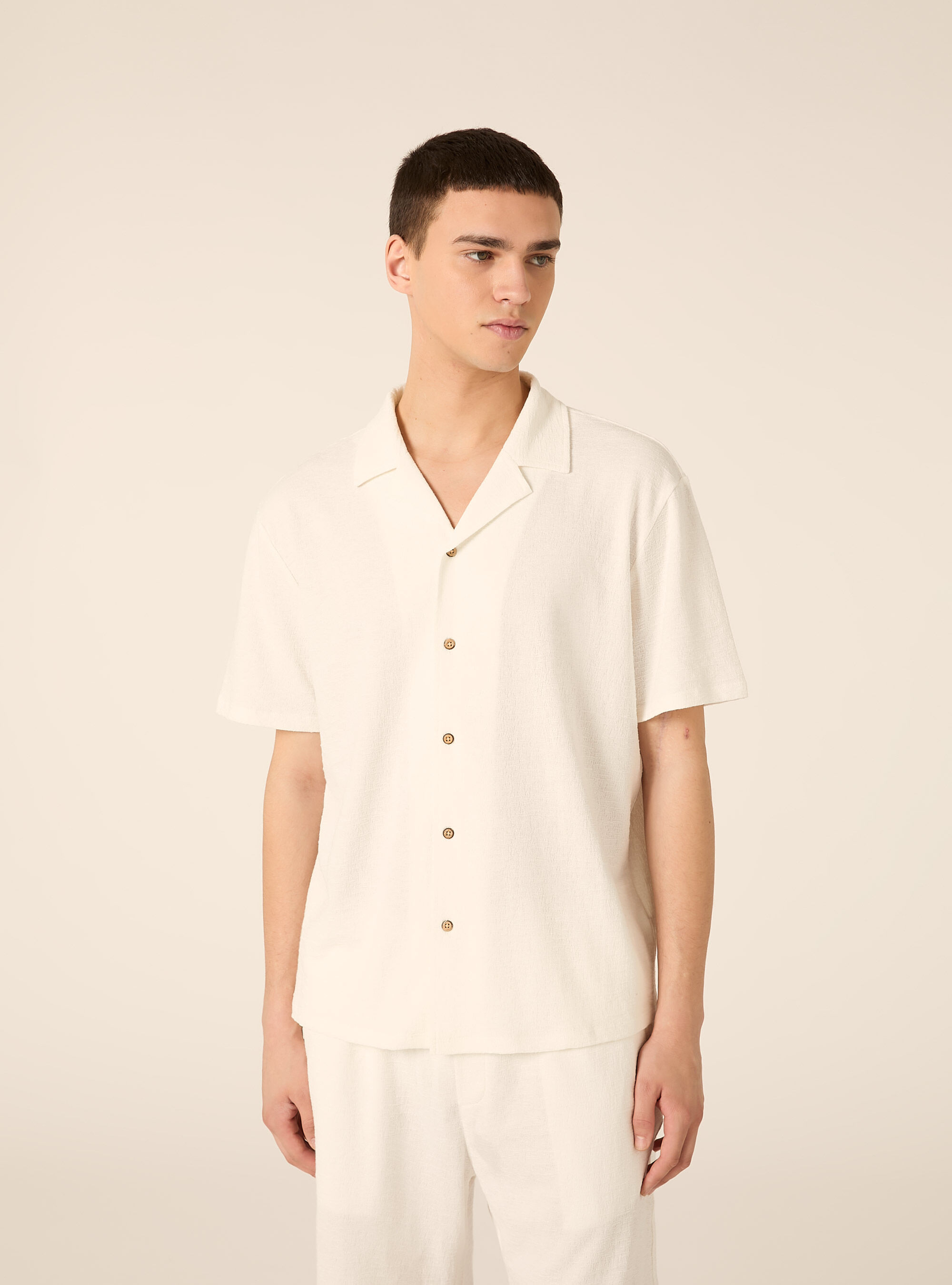 Camicia bowling in jersey texture regular fit, WH2 WHITE