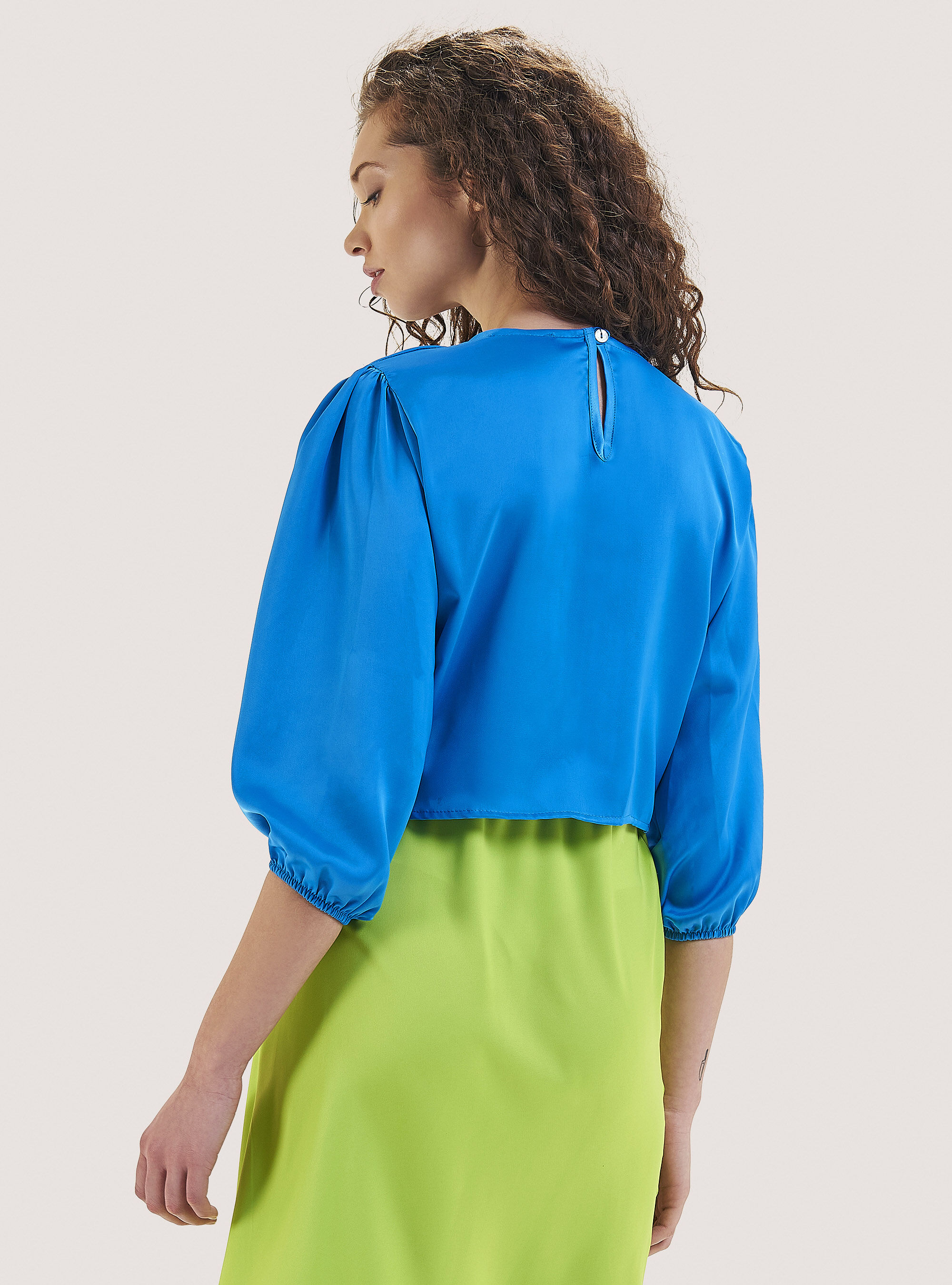 Satin blouse with knot, C0299 AZZURRE