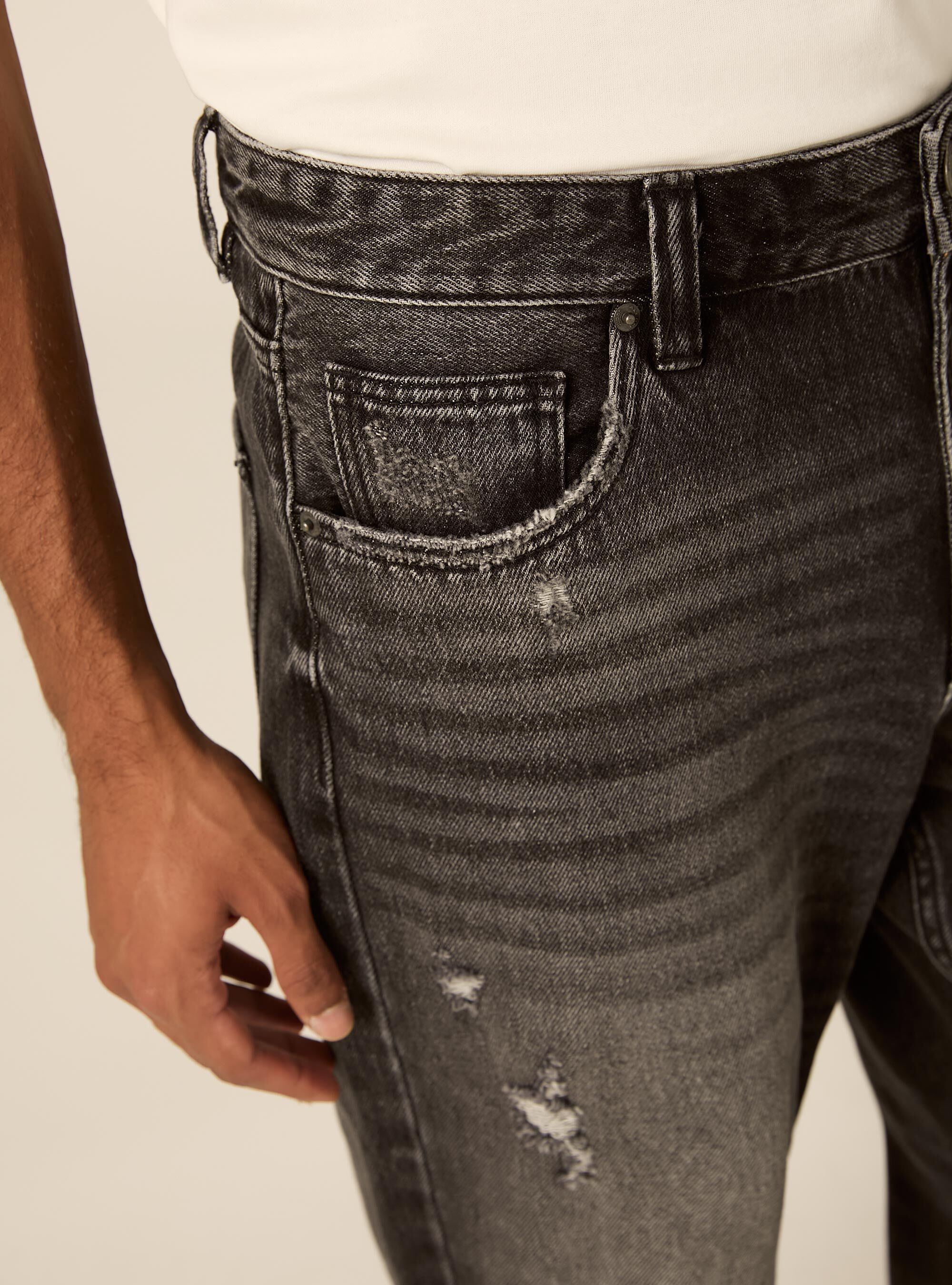 Pantalone in denim tapered fit, D000 BLACK
