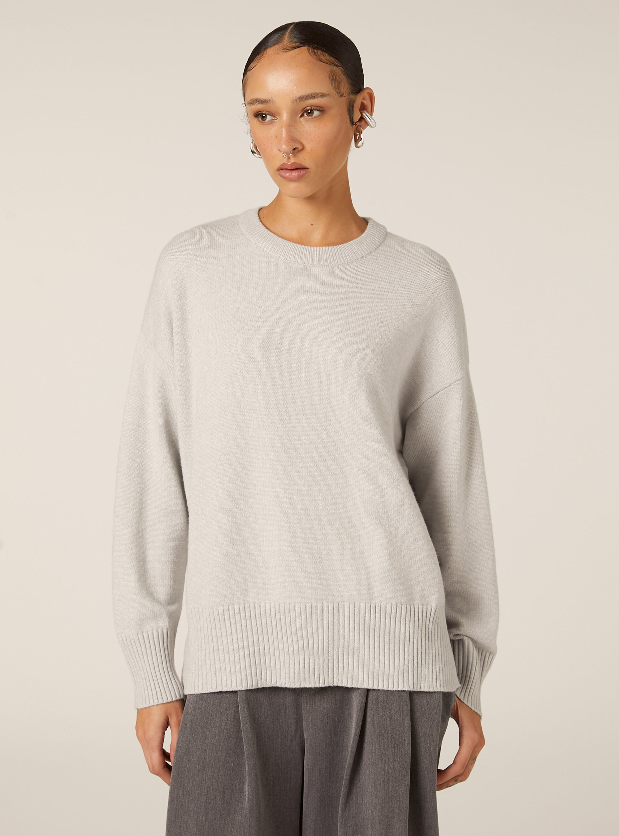Basic crew neck jumper, MGY2 GREY MEL MEDIUM