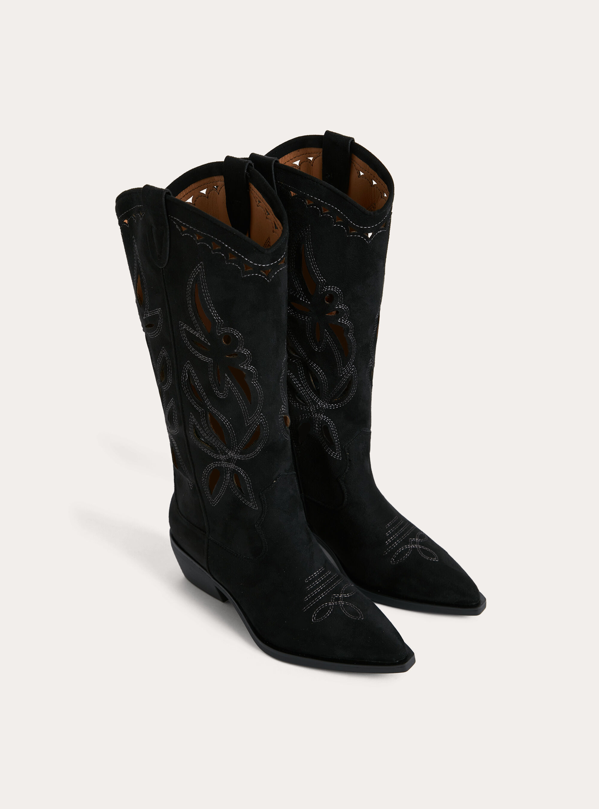 Stivali camperos traforati effetto camoscio