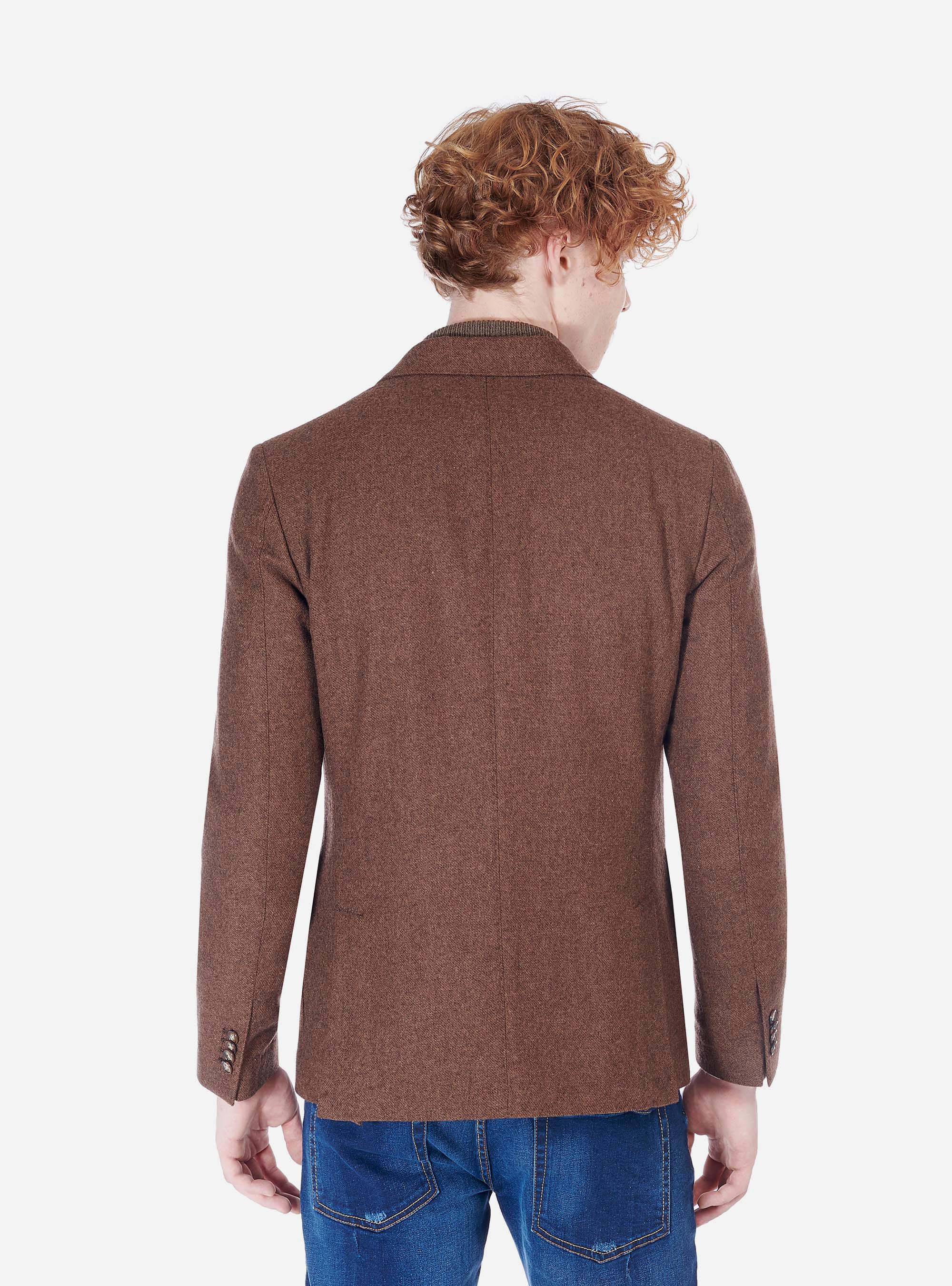 Giacca con tessuto armaturato in misto lana, TABACCO