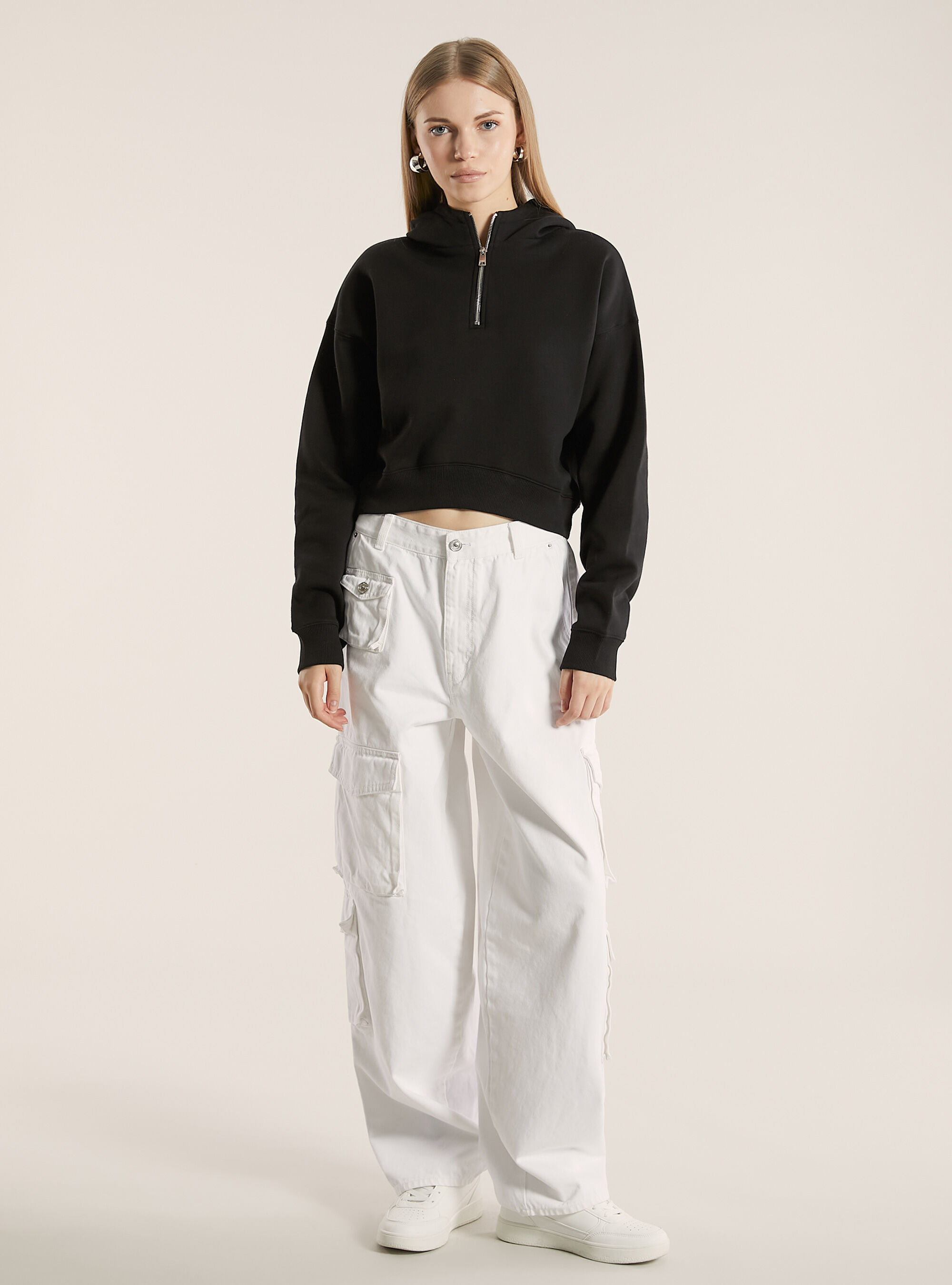 Felpa cropped con mezza zip e cappuccio Alcott Felpe Donna