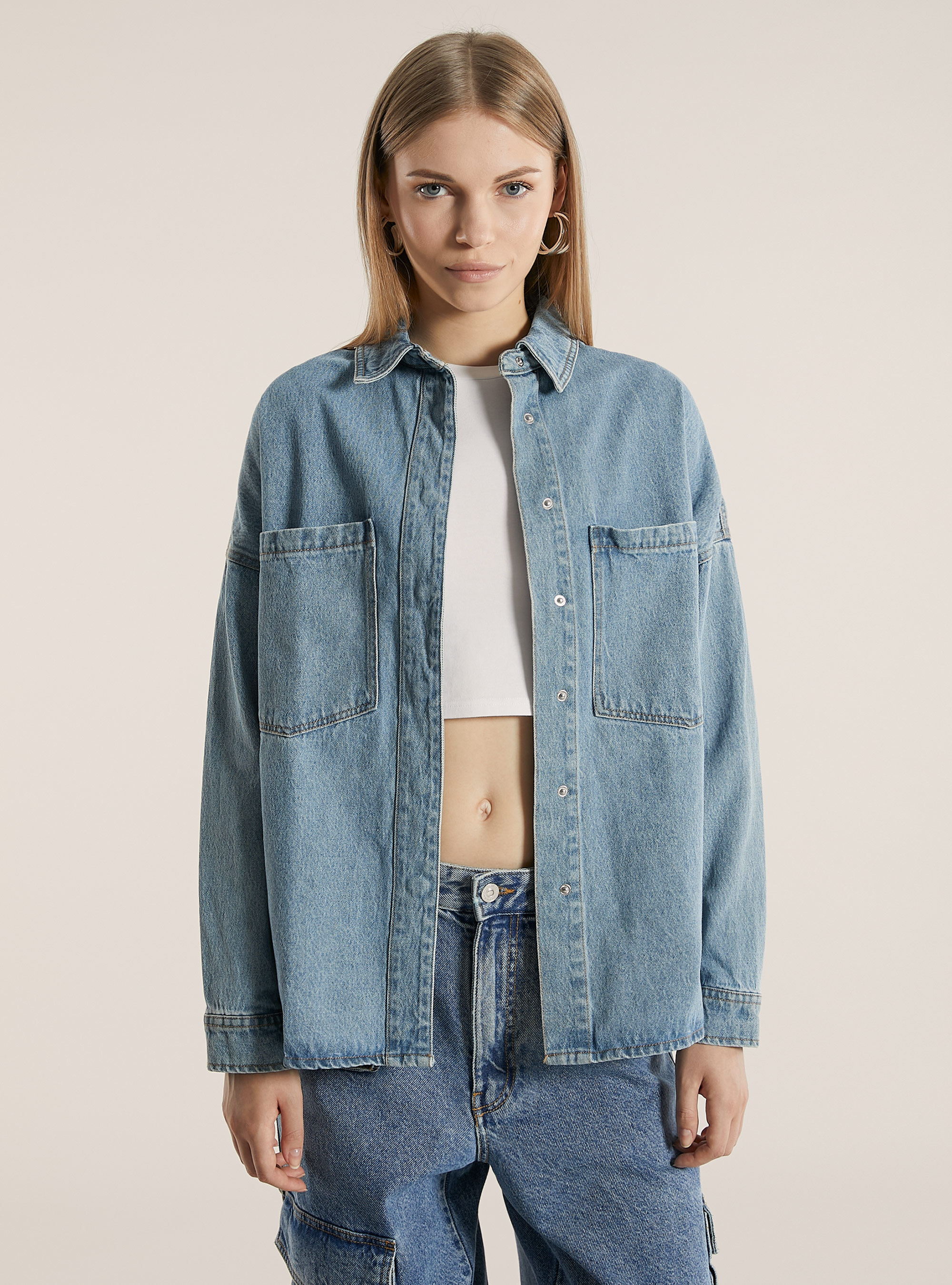 Womens denim shirt jacket outlet