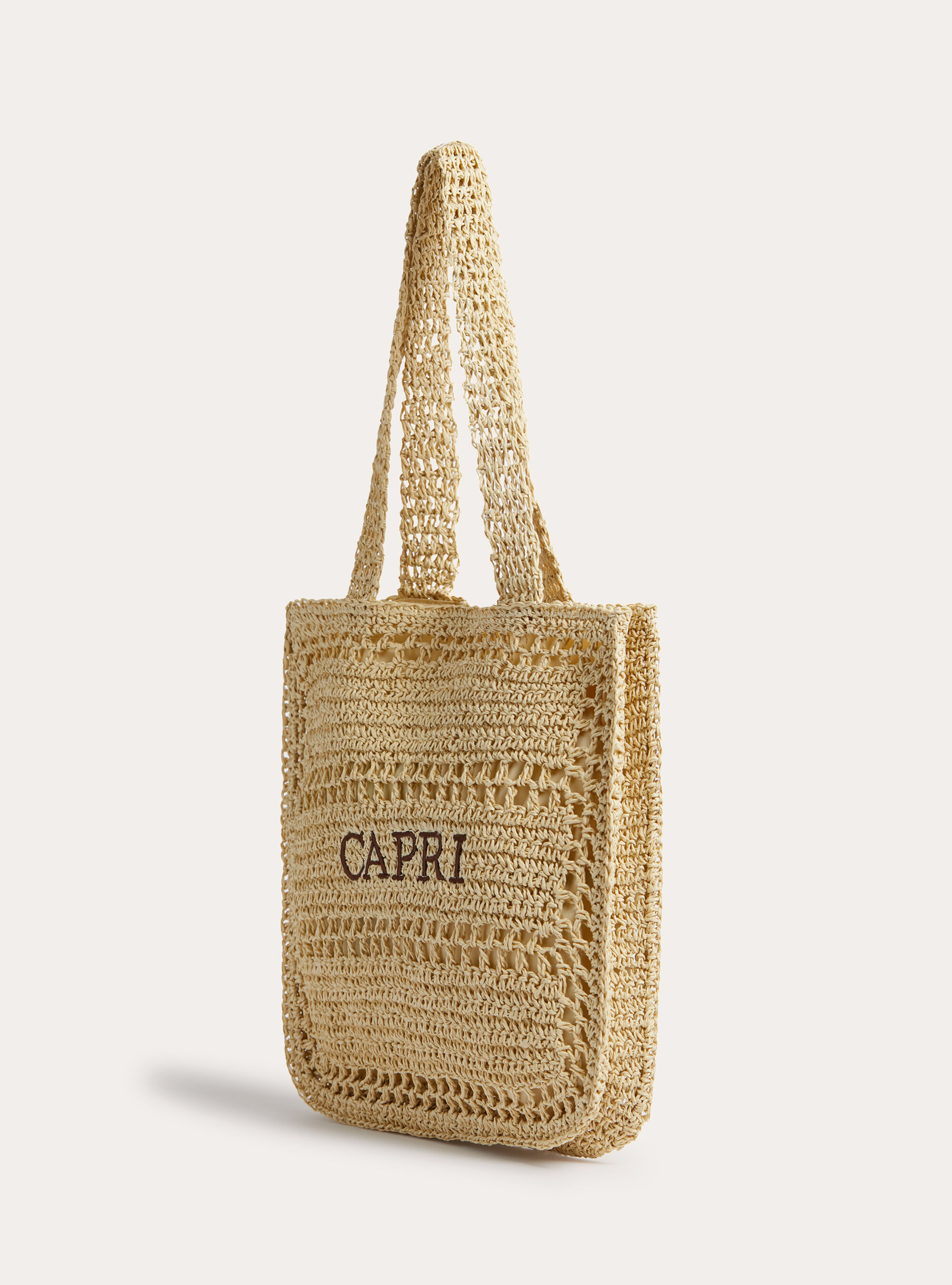 Borsa shopper in rafia con ricamo, BG2 BEIGE MEDIUM