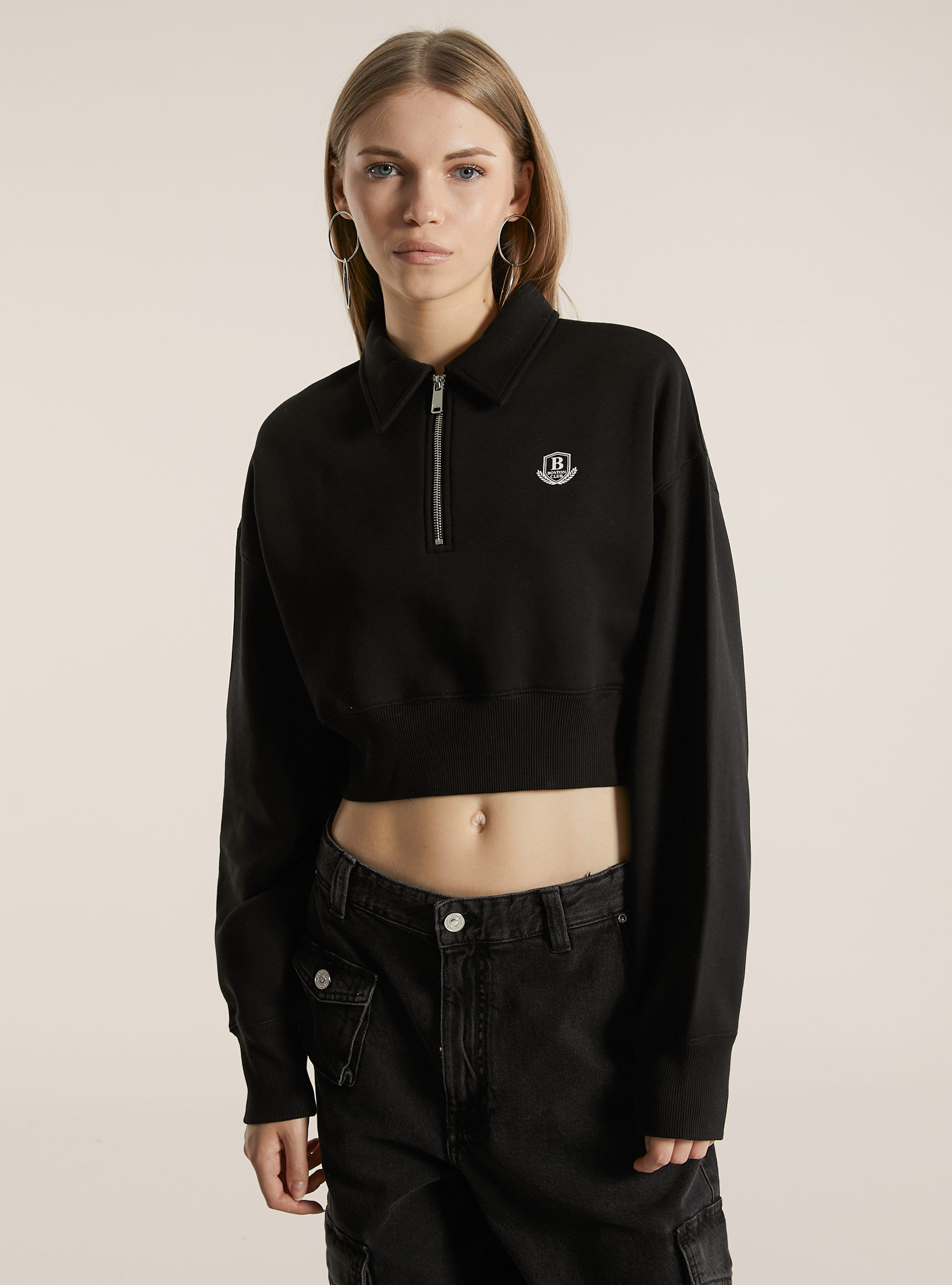 Cropped sweatshirt with polo neck and zip Alcott Women s Sweatshirts