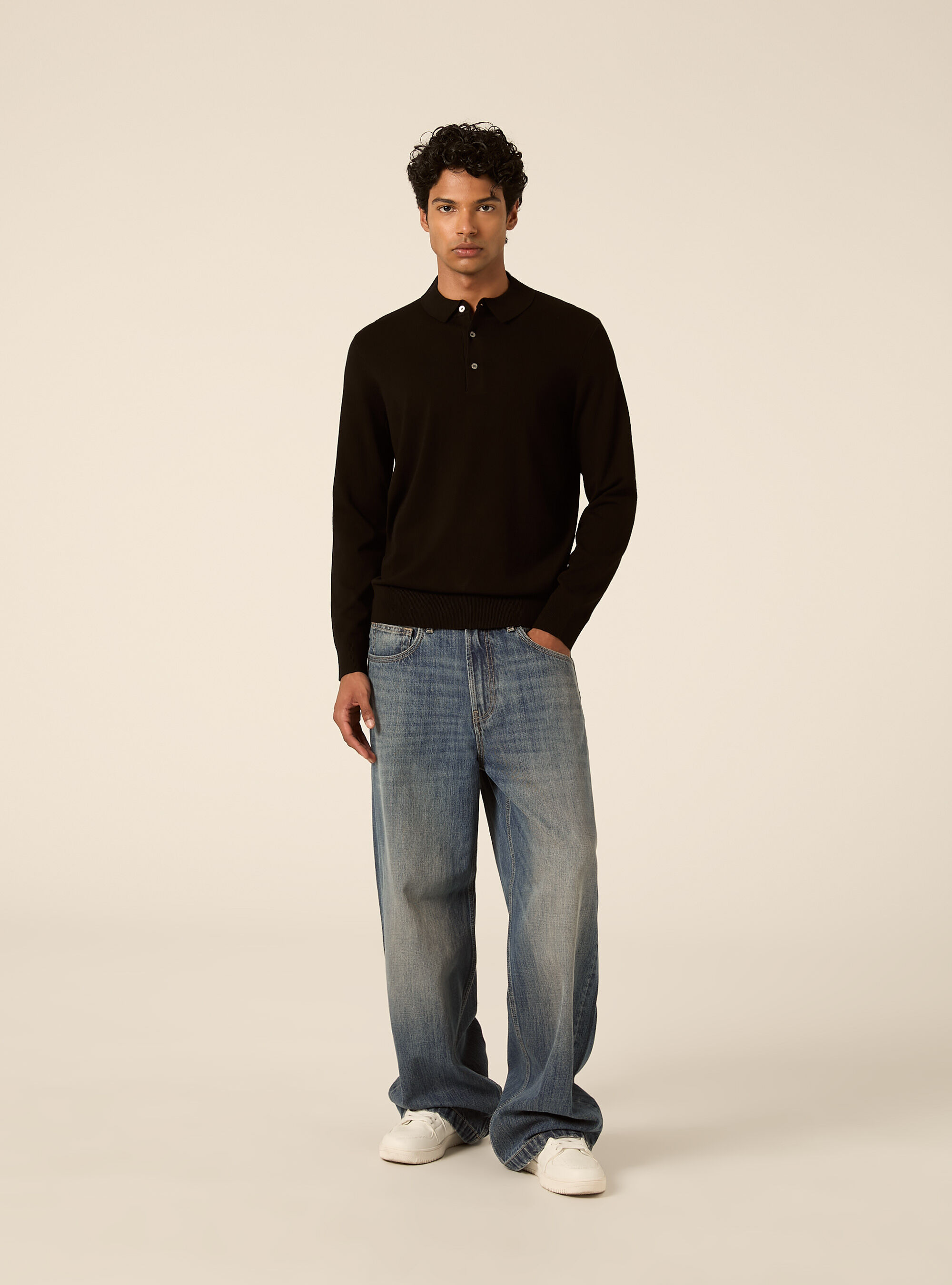 Polo in maglia  in viscosa, BK1 BLACK