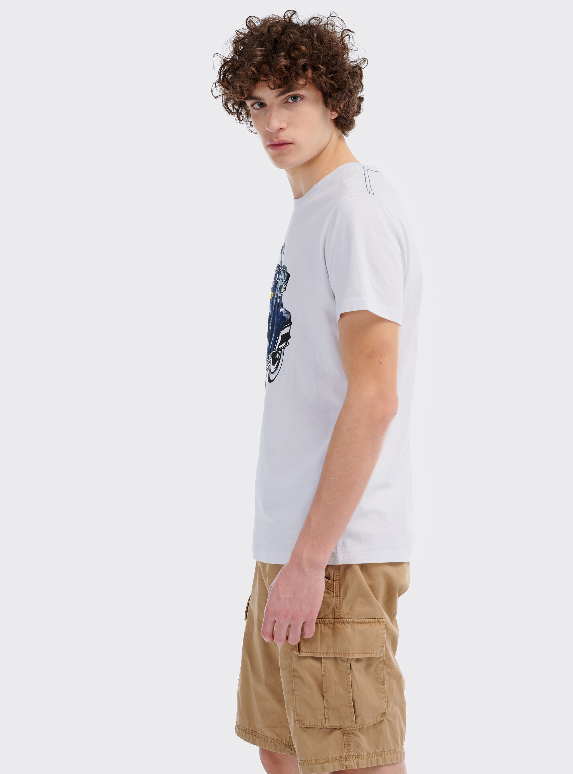 Maglietta con stampa vespa e logo Alcott, BIANCO