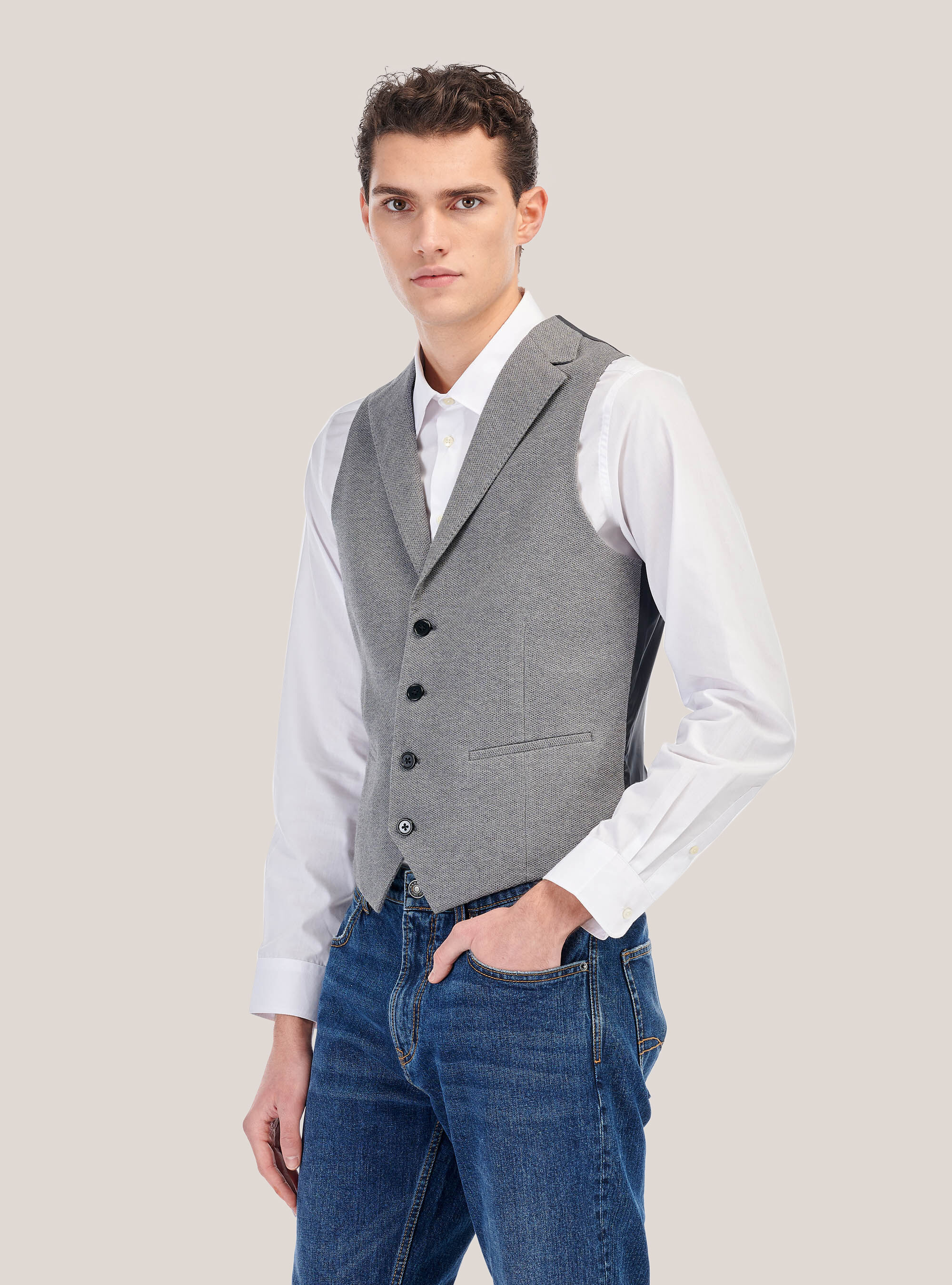 jeans with suit vest